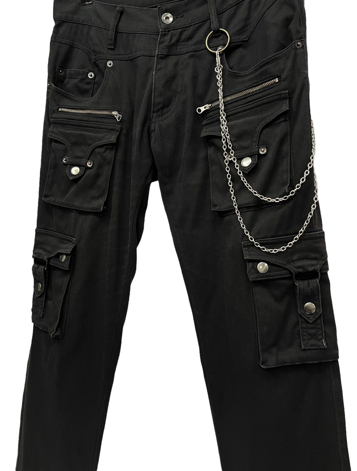 Japanese Brand PUNK Cargo Bondage Zipper Multipocket SlimFit Stretch Black Size US 31 - 1 Thumbnail