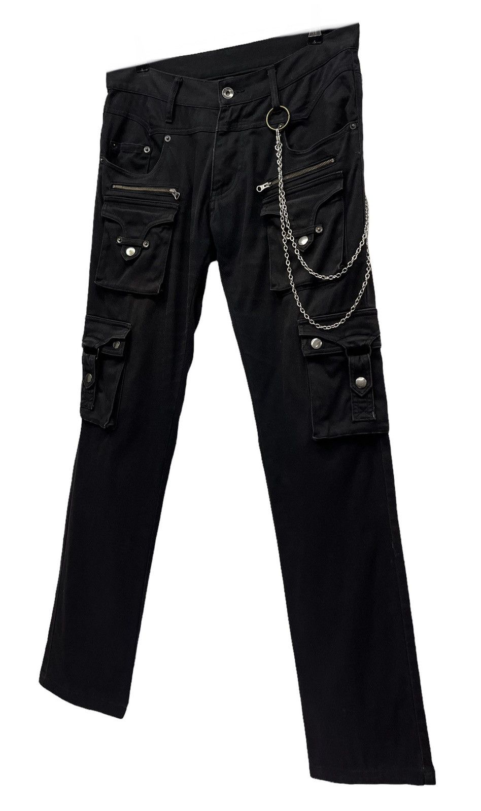 Japanese Brand PUNK Cargo Bondage Zipper Multipocket SlimFit Stretch Black Size US 31 - 3 Thumbnail