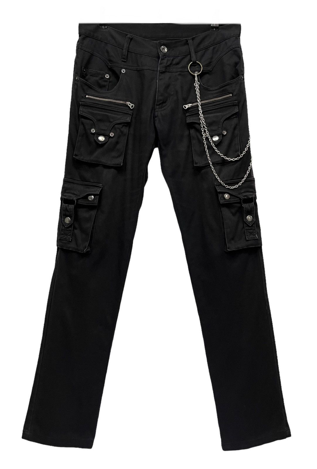 Japanese Brand PUNK Cargo Bondage Zipper Multipocket SlimFit Stretch Black Size US 31 - 2 Thumbnail