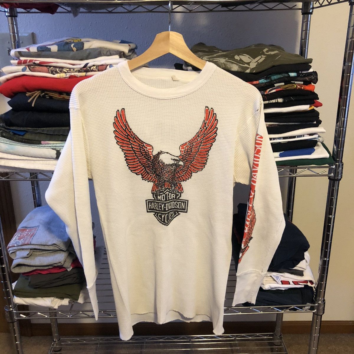 image of Vintage 70’S Harley Davidson Thermal in White, Men's (Size Small)