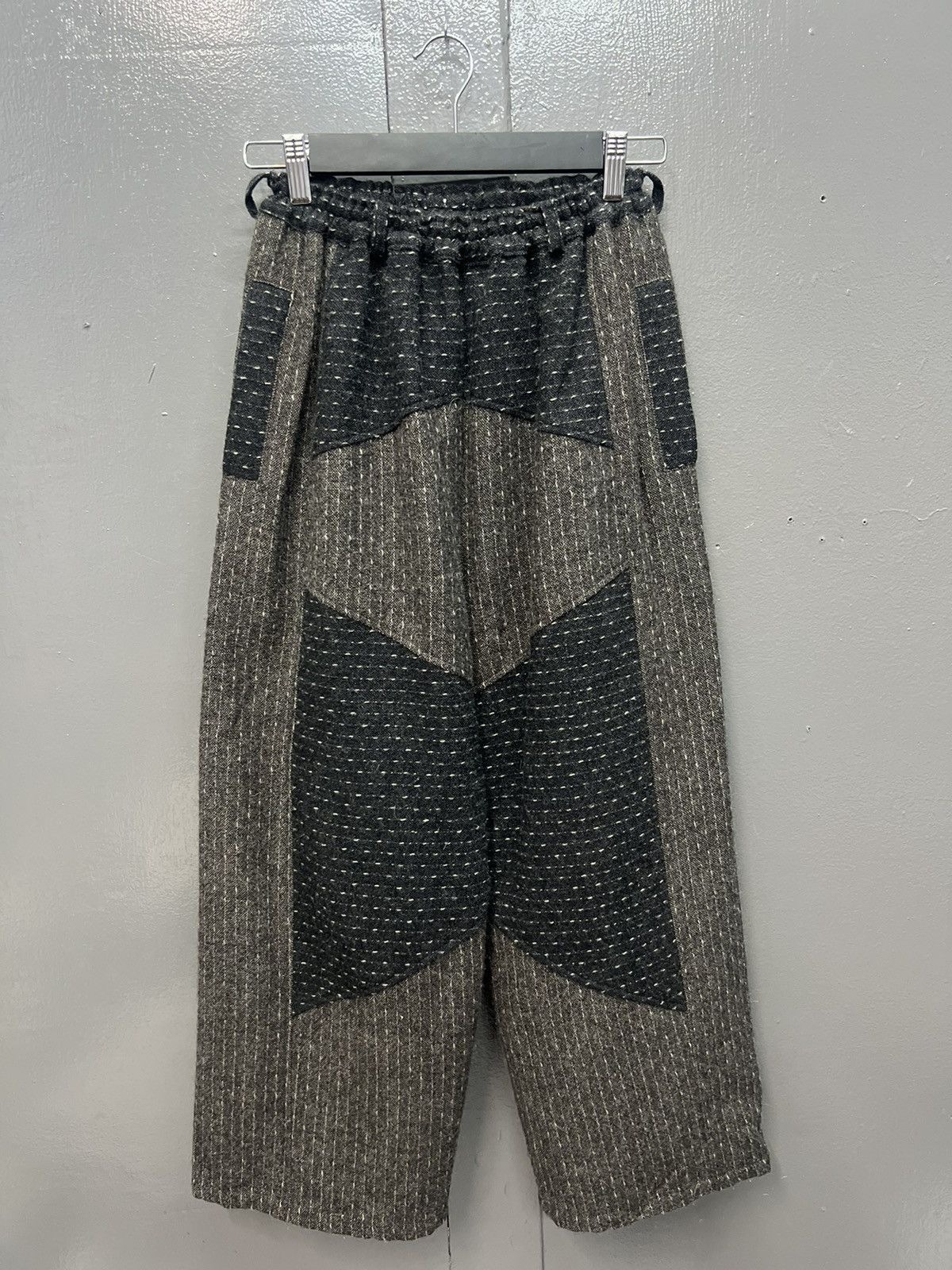 image of Vintage Sashiko Stiching Wool Patchwork Pants Size 34 in Grey, Men's