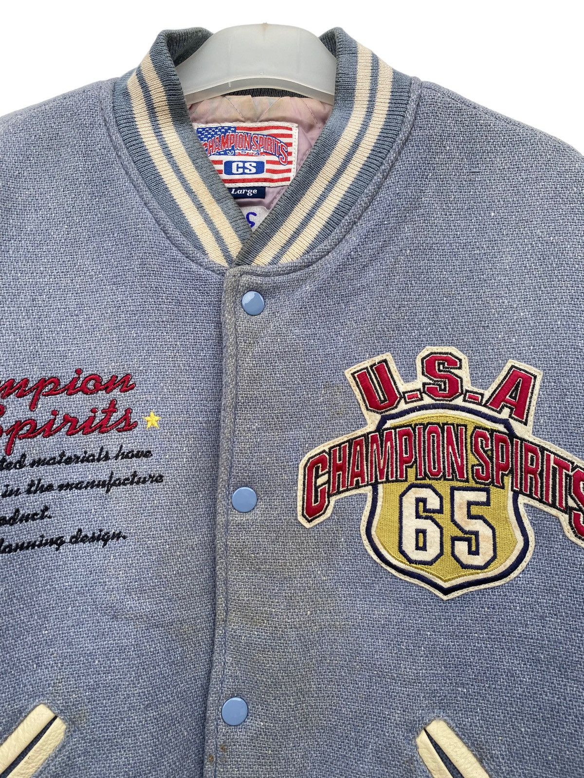 Vintage Vintage Champions Spirit Denim Style Varsity Jacket Size US L / EU 52-54 / 3 - 3 Thumbnail