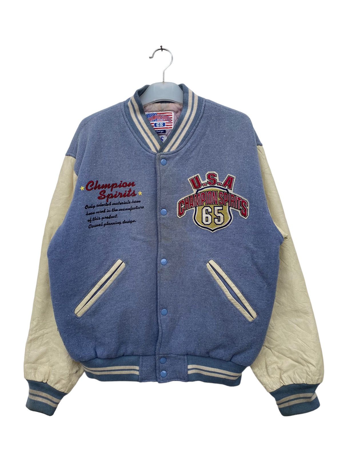 image of Champions Spirit Denim Style Varsity Jacket in Blue, Men's (Size Large)