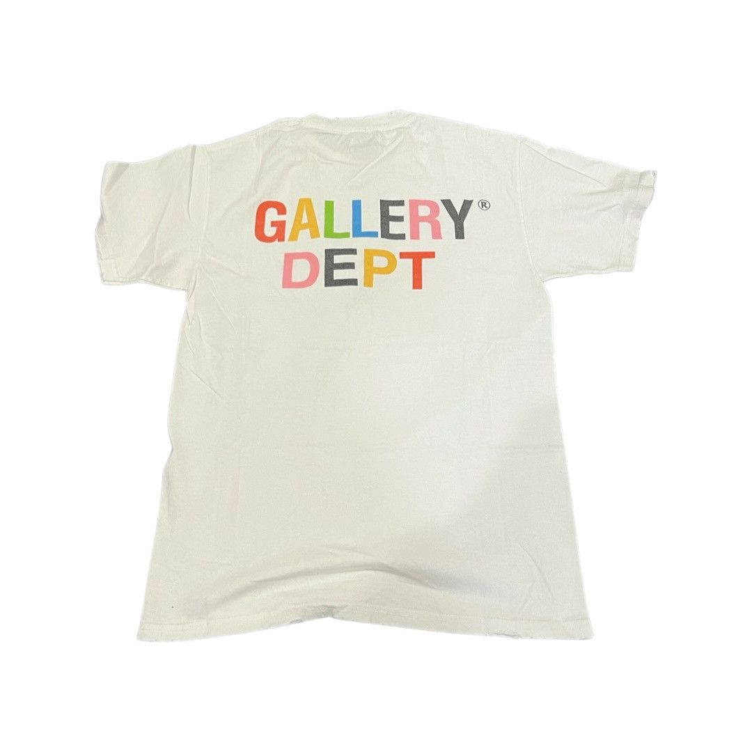 image of Gallery Dept Rainbow Logo Beverly Hills Distressed Tee in White, Men's (Size Small)