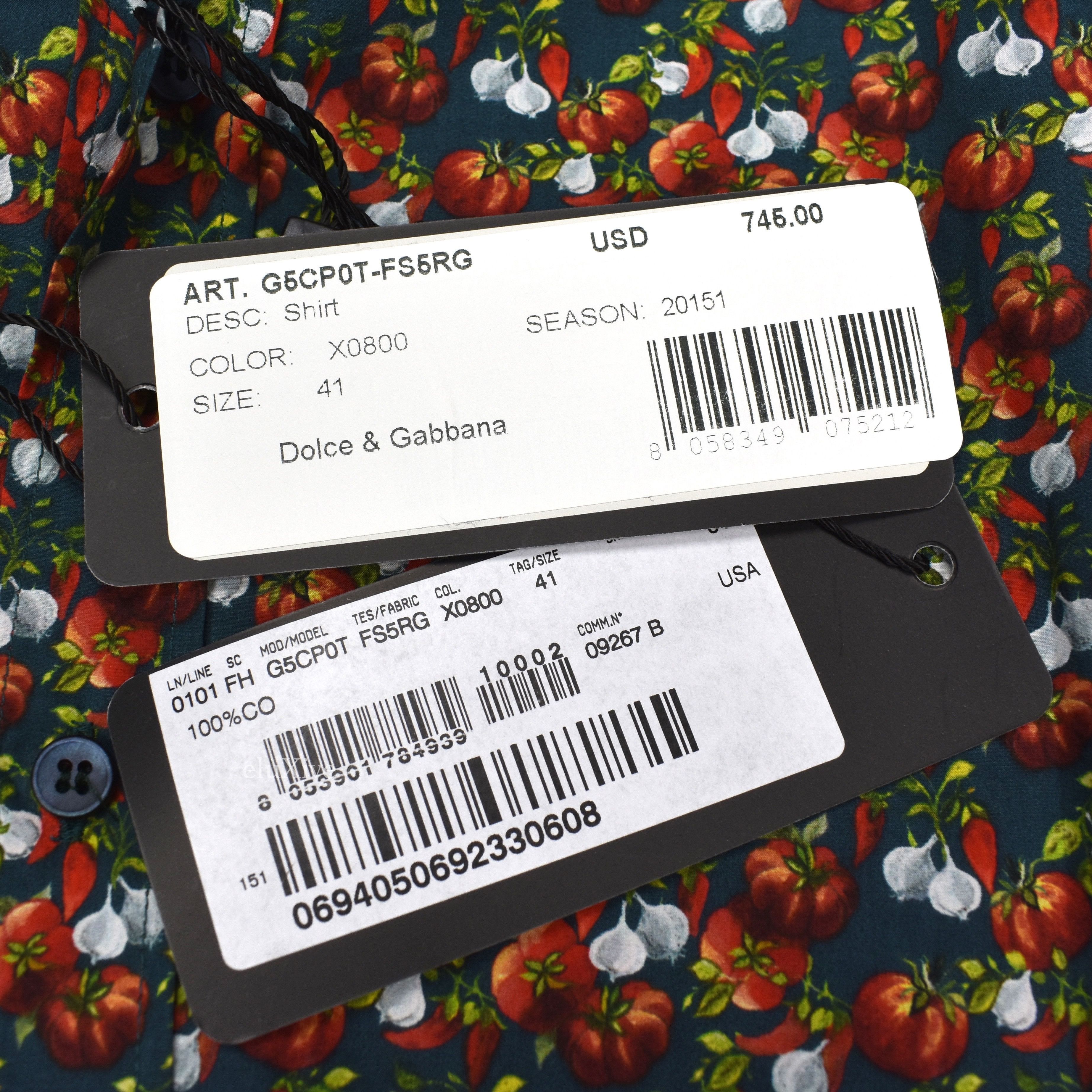 Dolce & Gabbana Vegetable Print Button Down Shirt NWT Size US L / EU 52-54 / 3 - 6 Thumbnail