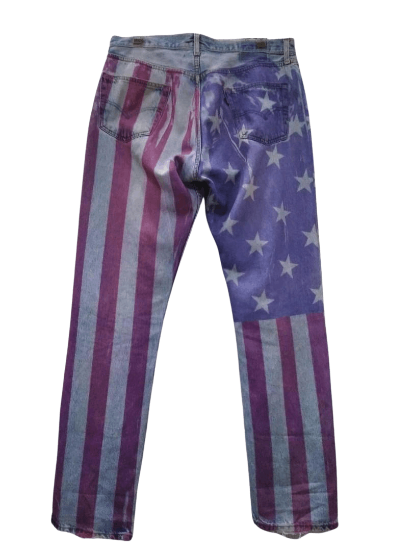 Levi's Custom Levi’s 501 USA Flag Print – Reworked by G Rags 72 Size US 35 - 3 Thumbnail