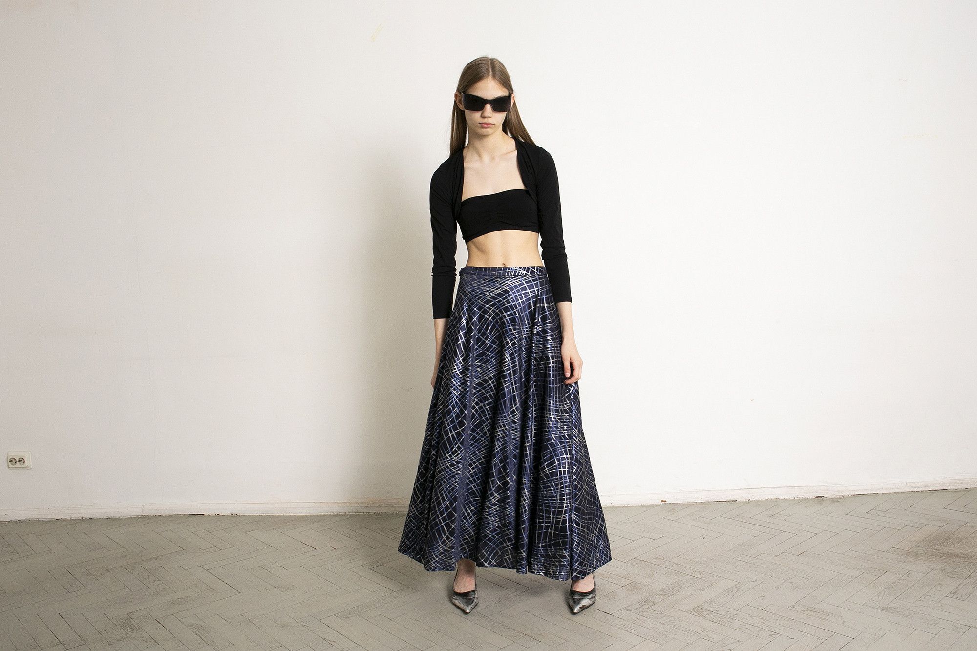 1990s Lord & Taylor Silver Maxi Skirt with Sash