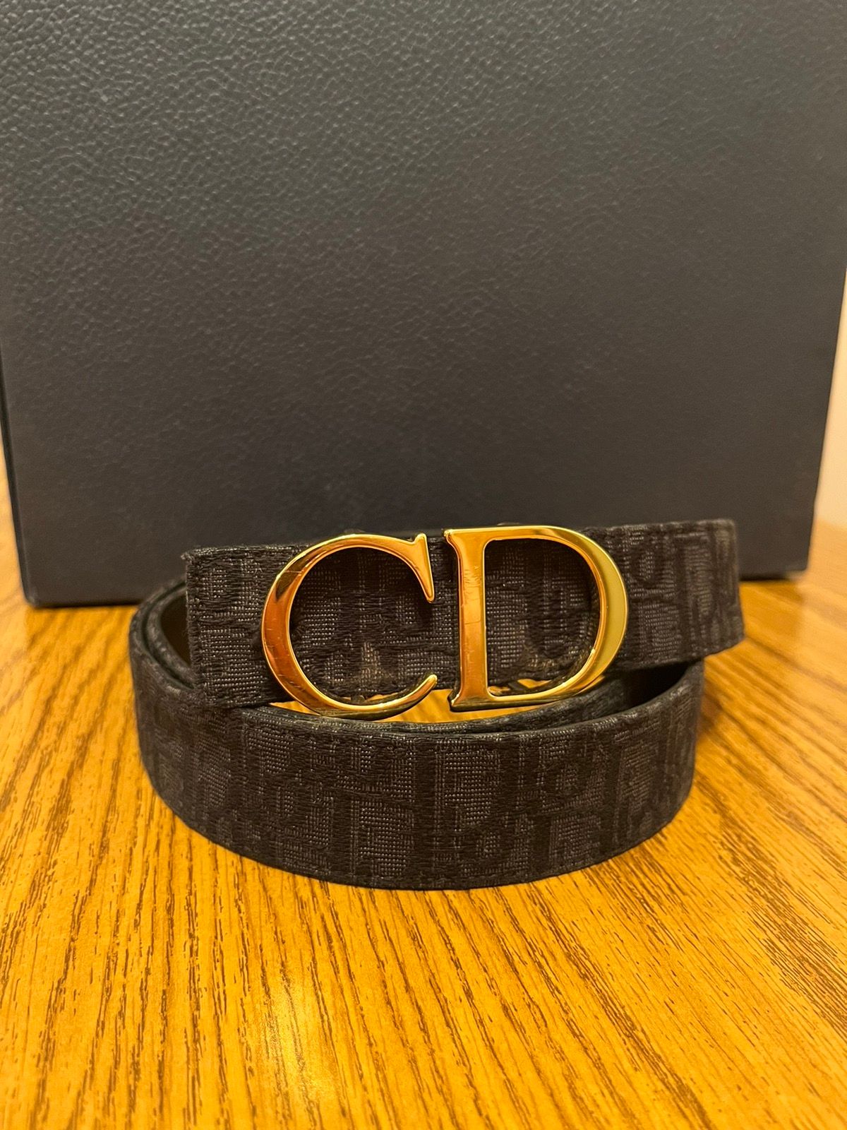 Pre-owned Dior Oblique Jacquard Reversible Belt In Black