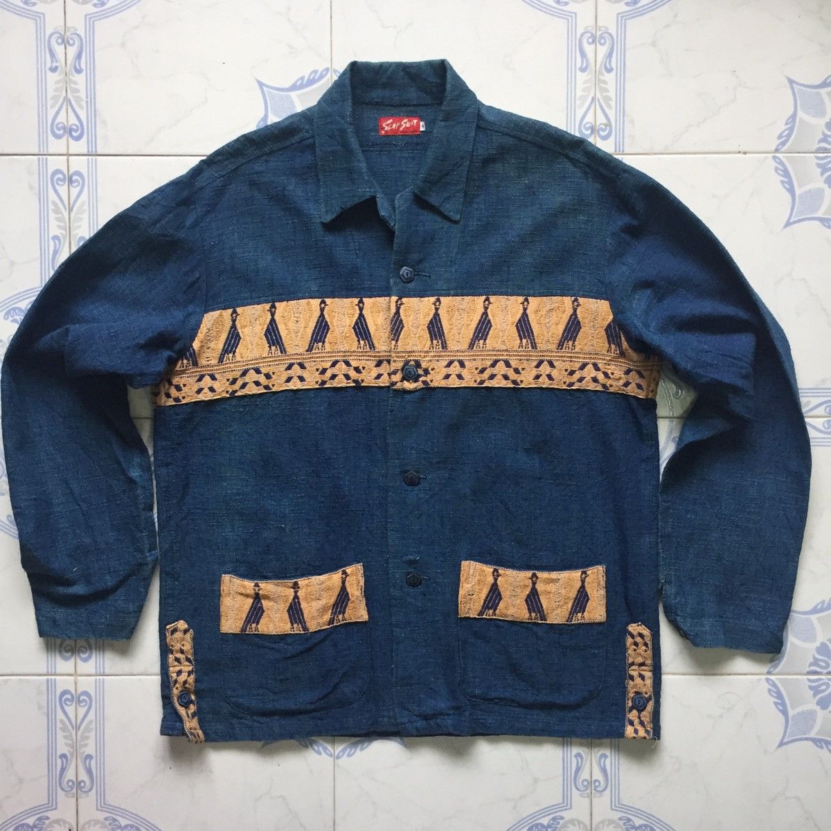 image of Art Slap Shot Birds Kuno Symbols Button Up Jacket Made In Japan, Men's (Size Medium)