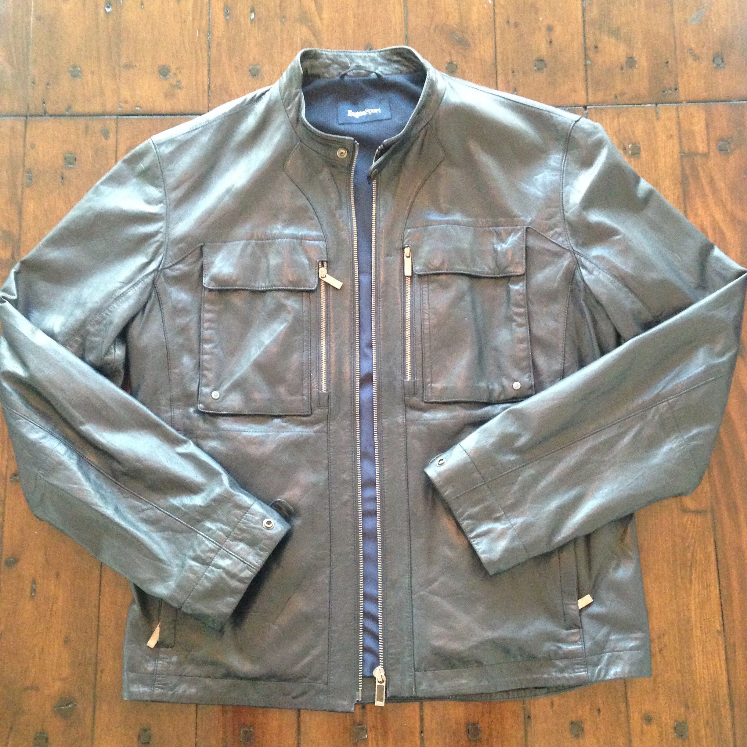 Ermenegildo Zegna Sport Leather Zegna Sport Racer Jacket dark blue mint  condition Size M | Grailed