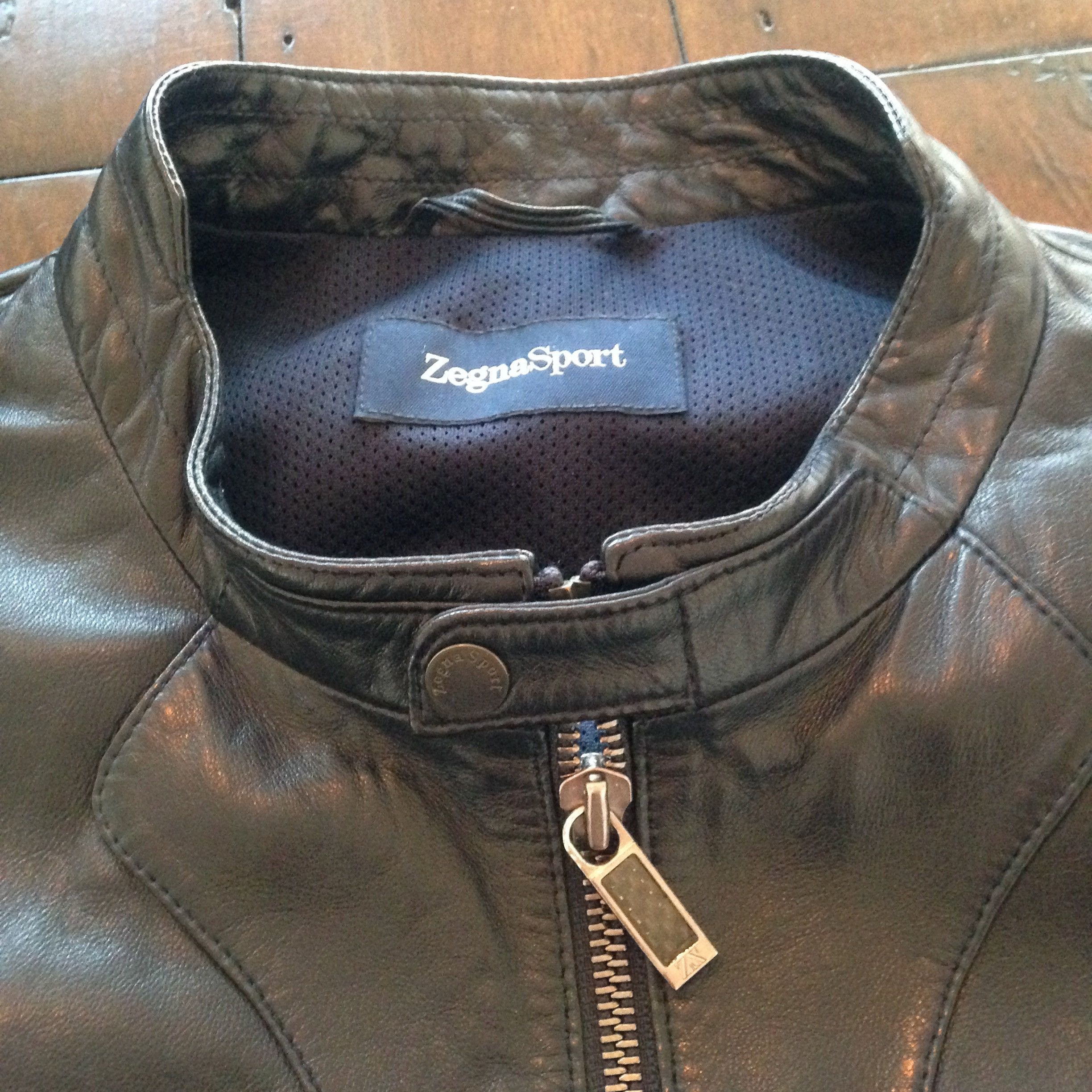 Ermenegildo Zegna Sport Leather Zegna Sport Racer Jacket dark blue mint  condition Size M | Grailed