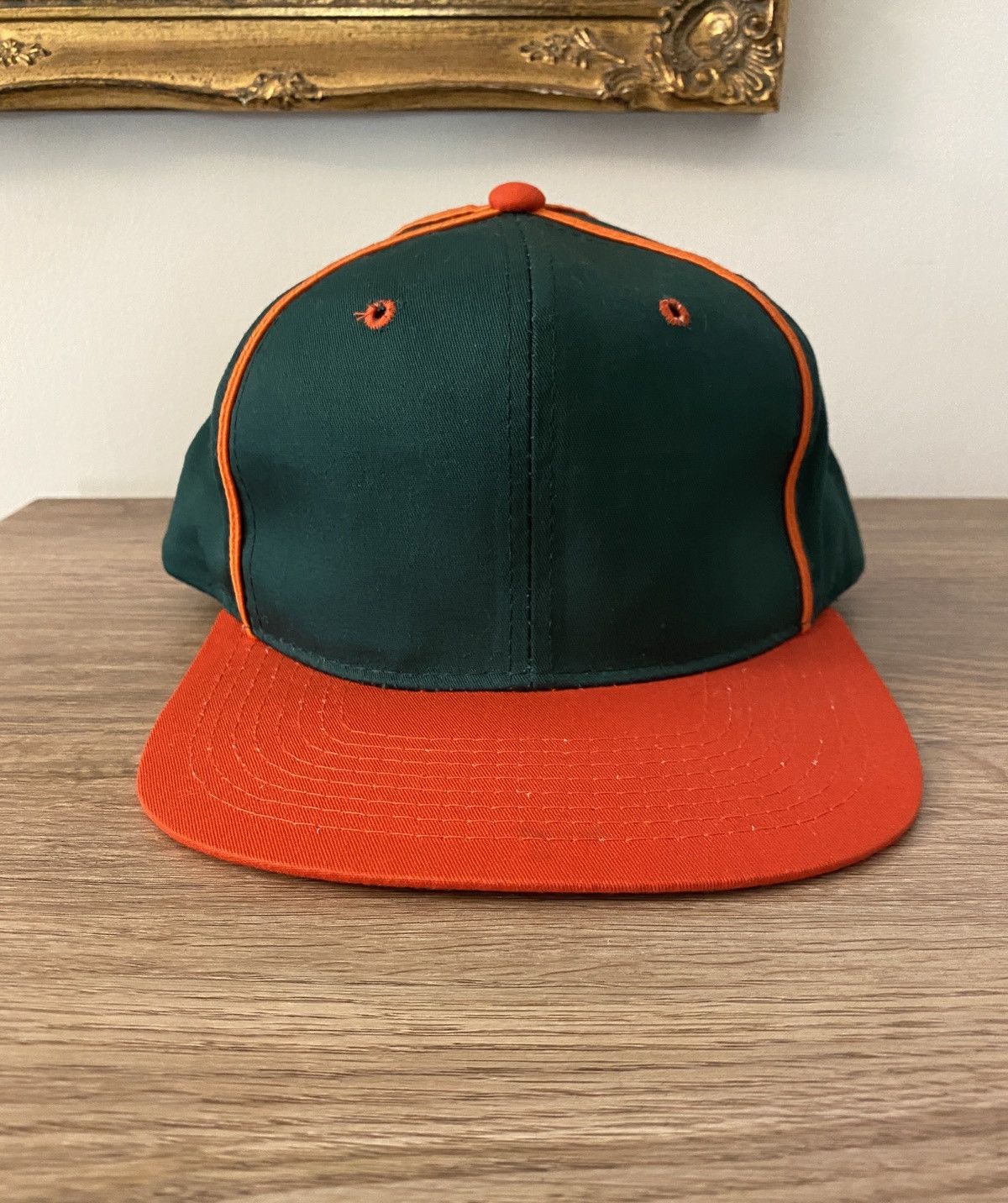Vintage Vintage 80’s Green & Orange Blank Snap Back Hat Cap Size ONE SIZE - 1 Thumbnail