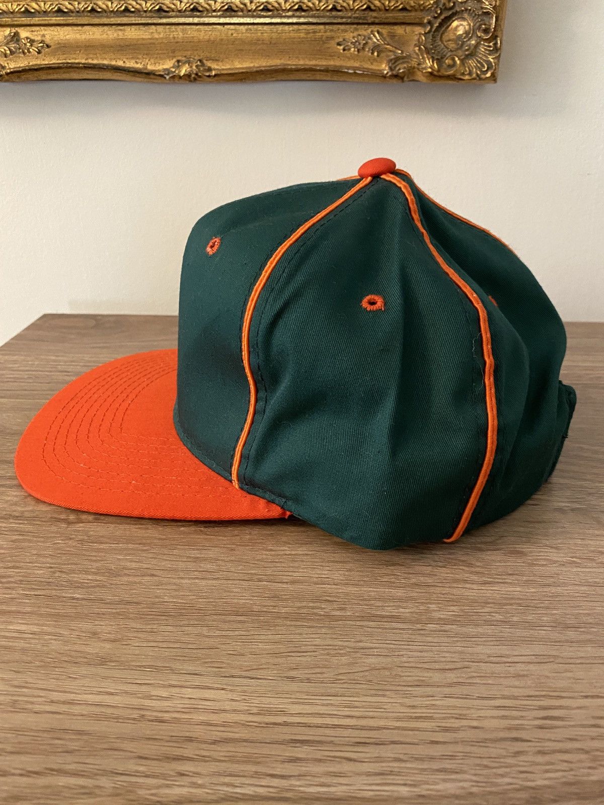 Vintage Vintage 80’s Green & Orange Blank Snap Back Hat Cap Size ONE SIZE - 6 Thumbnail