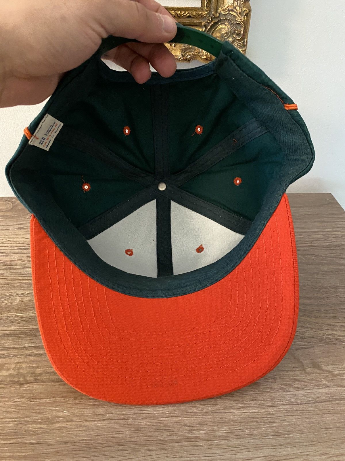 Vintage Vintage 80’s Green & Orange Blank Snap Back Hat Cap Size ONE SIZE - 7 Thumbnail