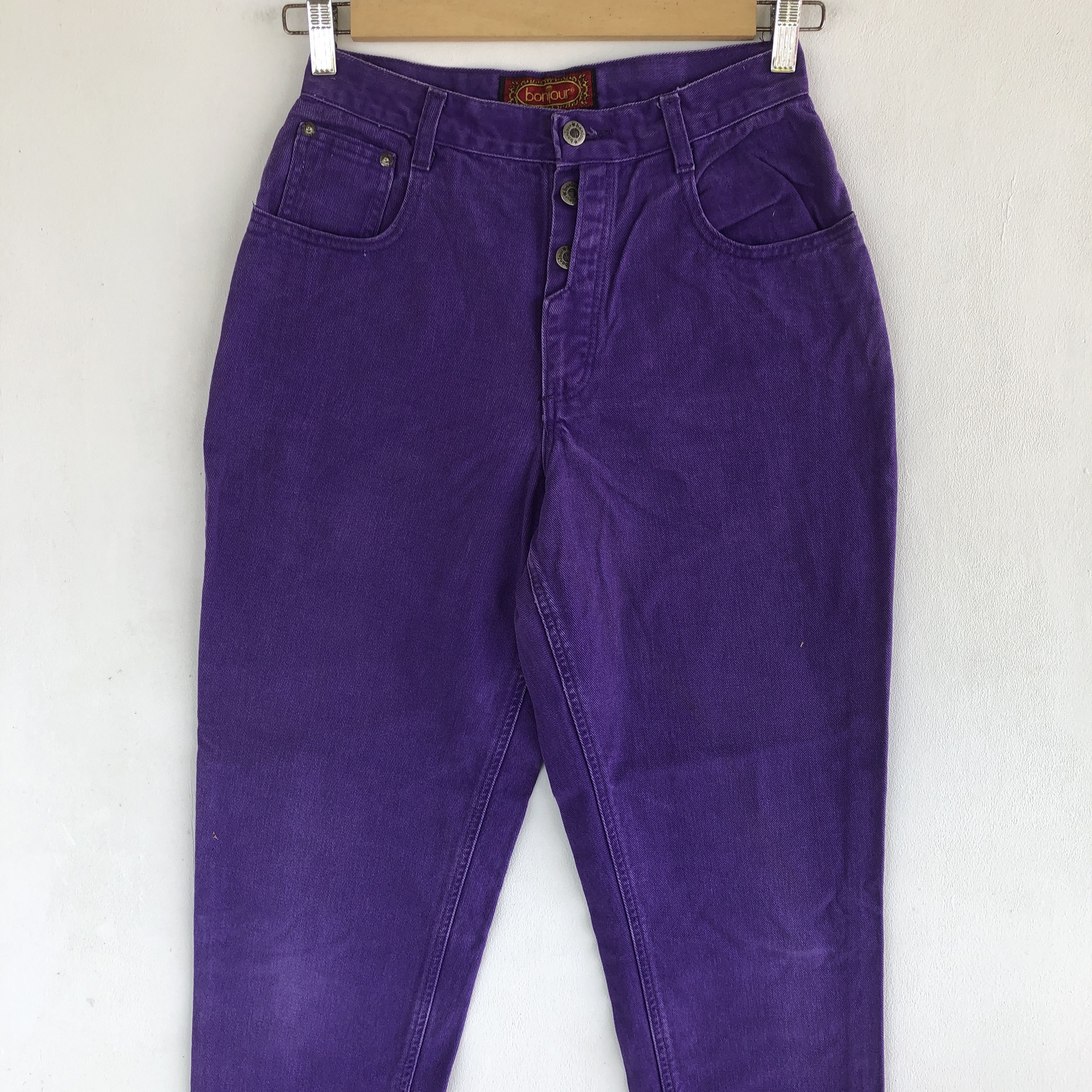 Vintage Vintage Bonjour Jeans Purple Fly Button Bonjour Baggy Denim Size 22" - 3 Thumbnail