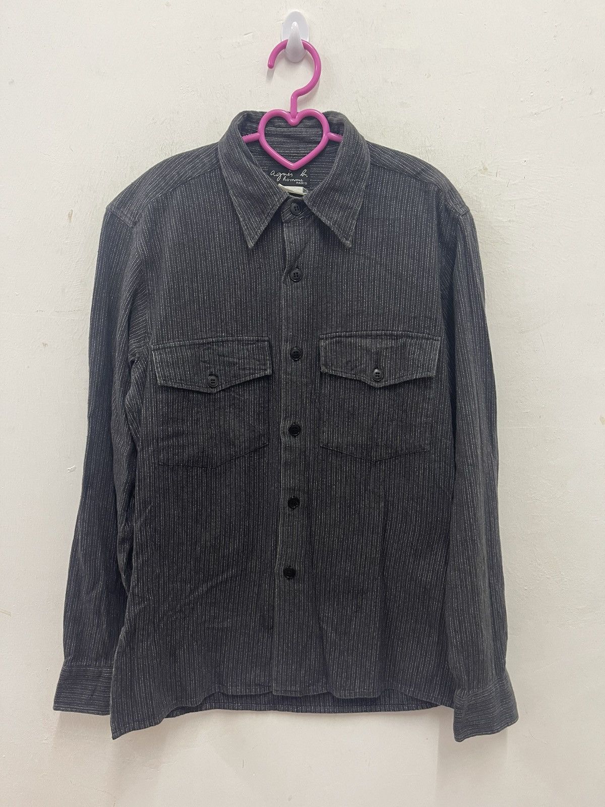 image of Agnes B Double Pocket Button Up Striped, Men's (Size Medium)