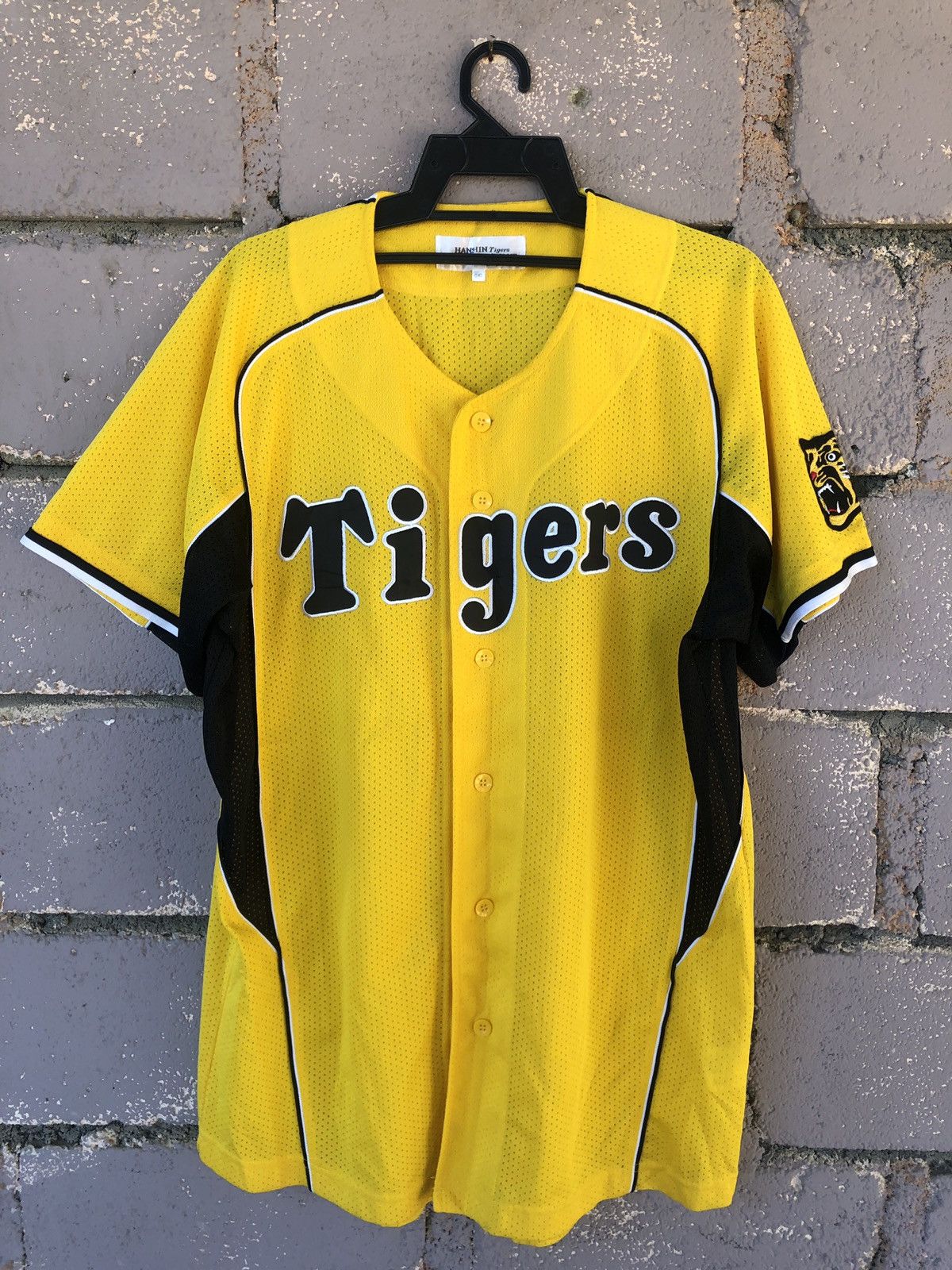 image of Vintage Hanshin Tigers Officials Baseball Jersey in Yellow, Men's (Size XL)