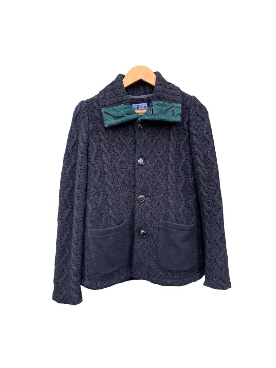 image of Vintage Blue Blue Japan Pure Indigo Cable Knit Wool Jacket, Men's (Size Small)