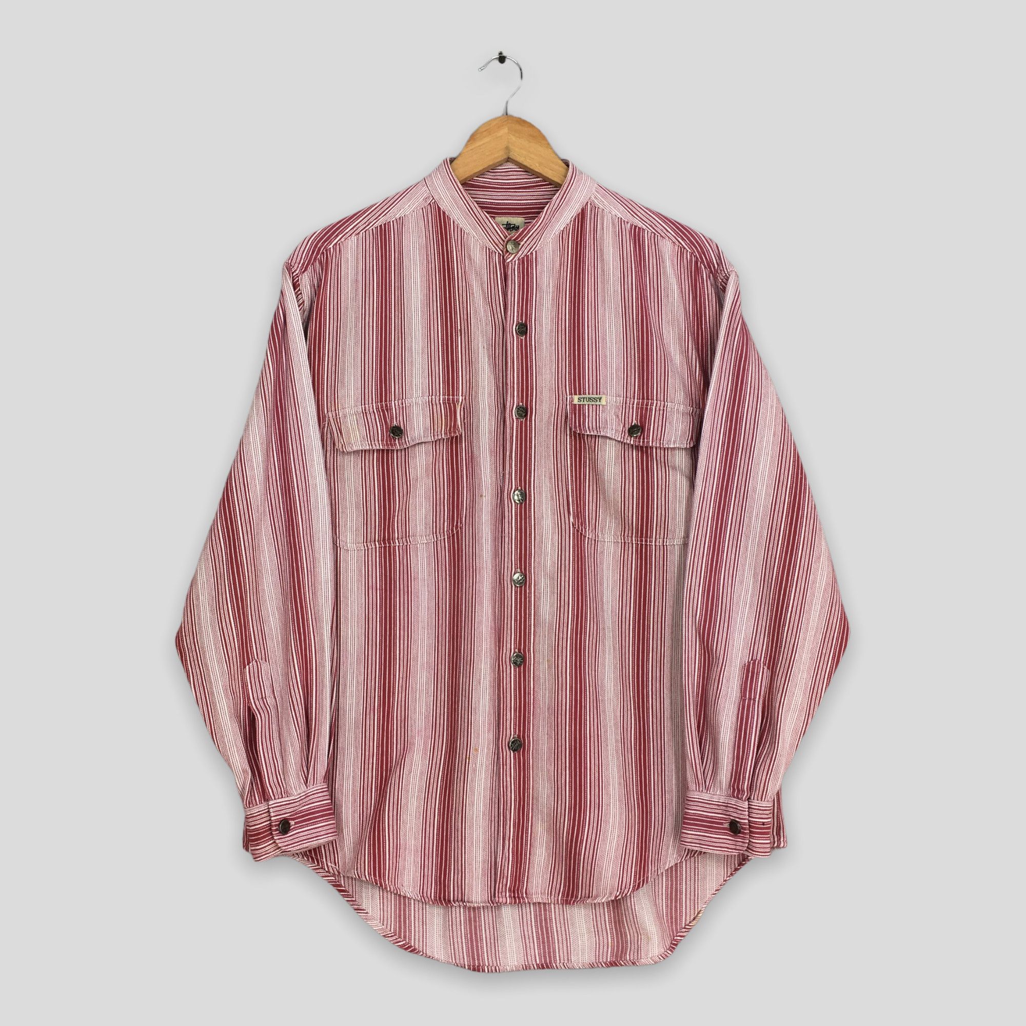 image of Vintage Stussy Usa Skater Stripes Button Up Flannel Large in Striped, Men's