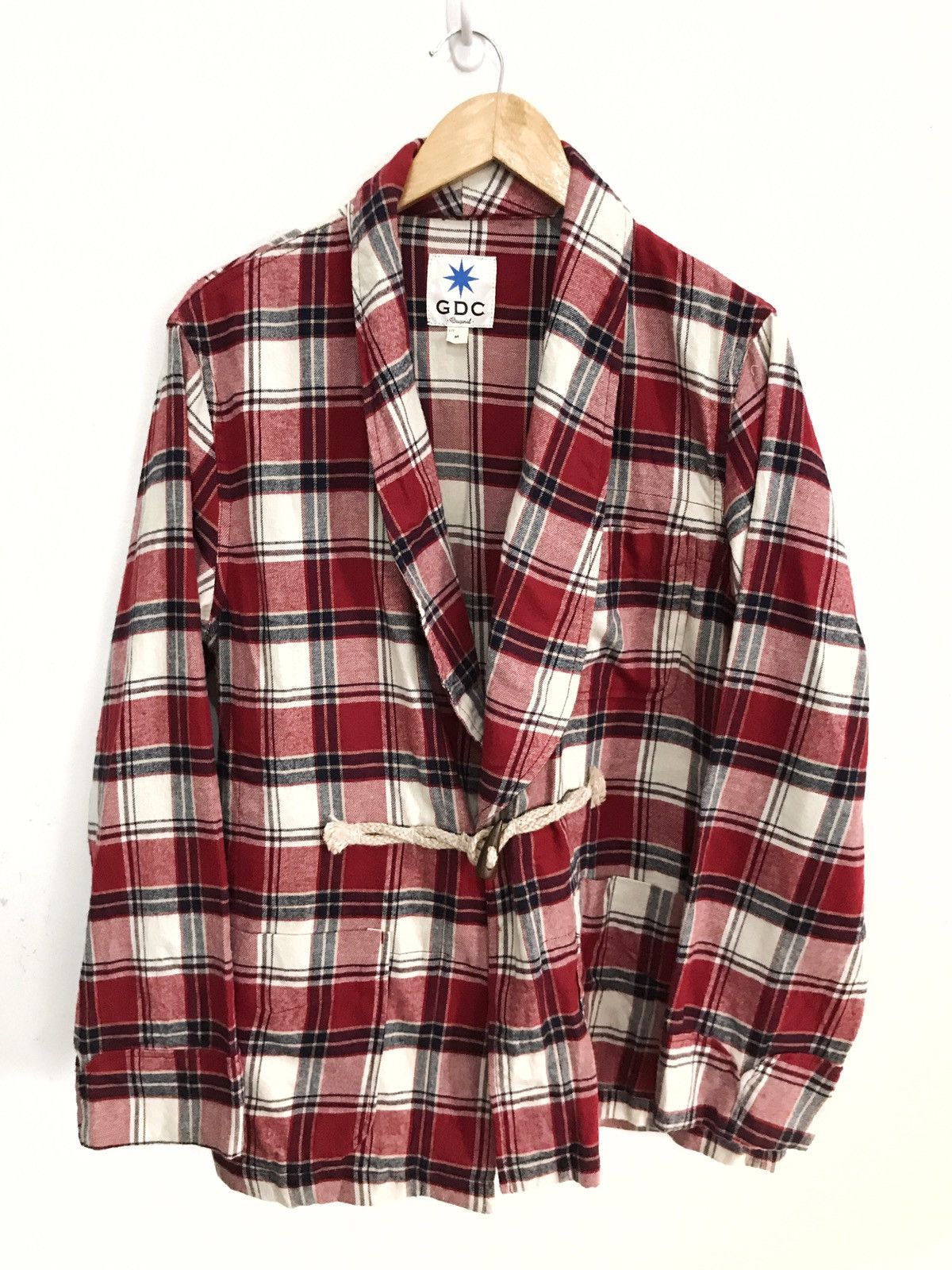 GDC Wrap Kimono Cardigan Cotton Checked Tartan Plaid Jacket