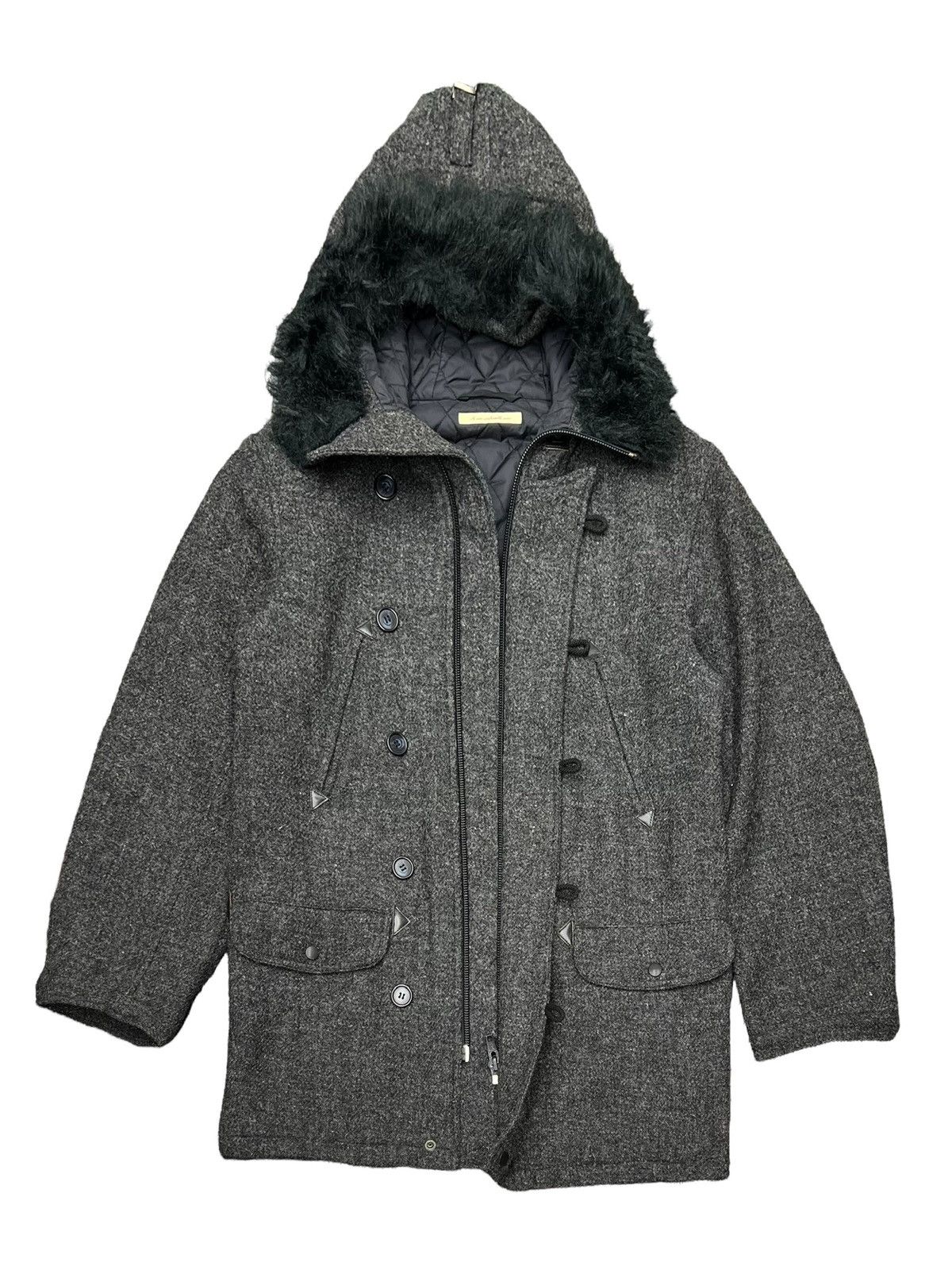Beams Plus × Harris Tweed VINTAGE BEAMS X HARRIS TWEED JACKET WOOL FUR HOODIE COAT Size US M / EU 48-50 / 2 - 3 Thumbnail