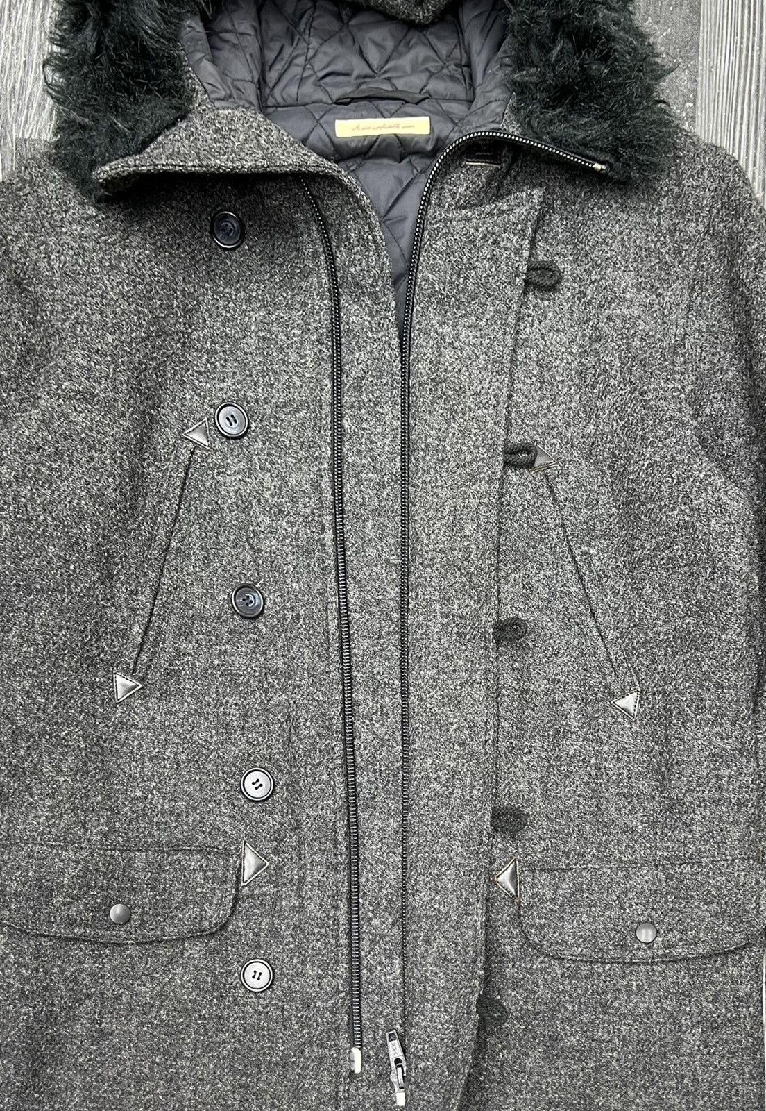 Beams Plus × Harris Tweed VINTAGE BEAMS X HARRIS TWEED JACKET WOOL FUR HOODIE COAT Size US M / EU 48-50 / 2 - 12 Thumbnail