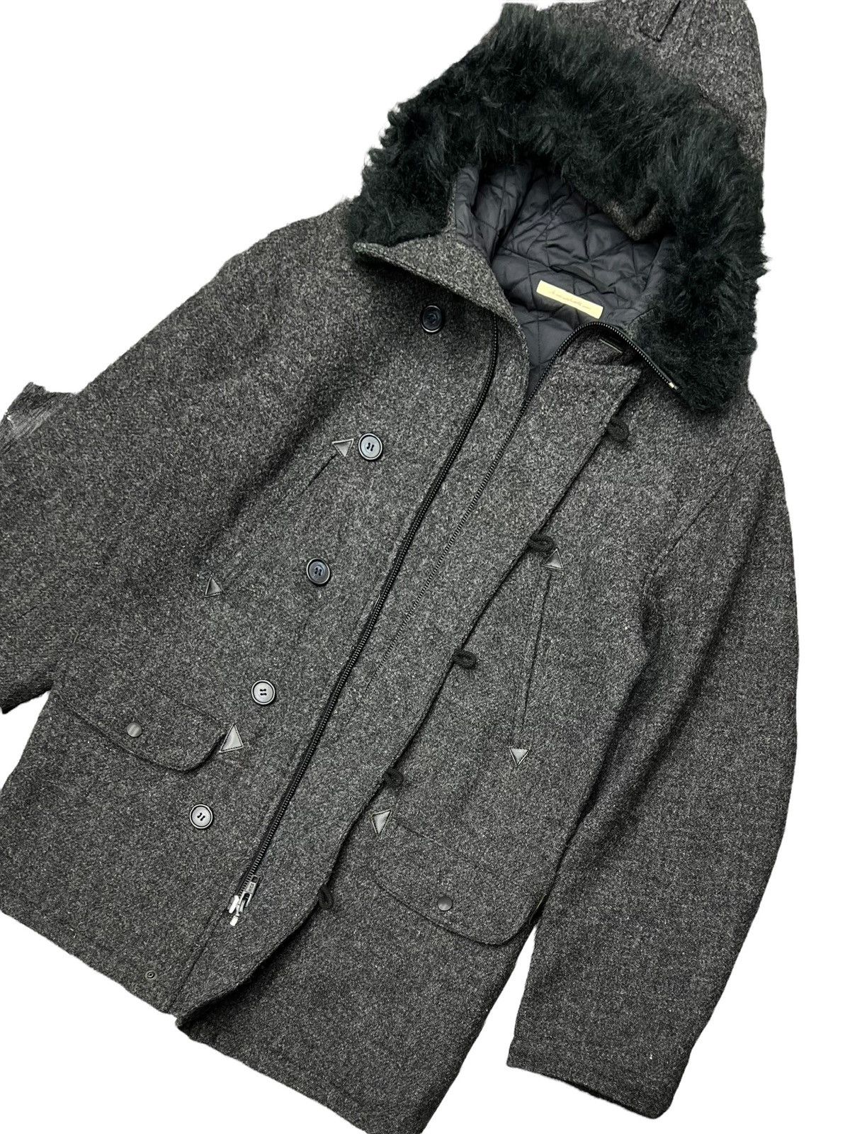 Beams Plus × Harris Tweed VINTAGE BEAMS X HARRIS TWEED JACKET WOOL FUR HOODIE COAT Size US M / EU 48-50 / 2 - 8 Thumbnail