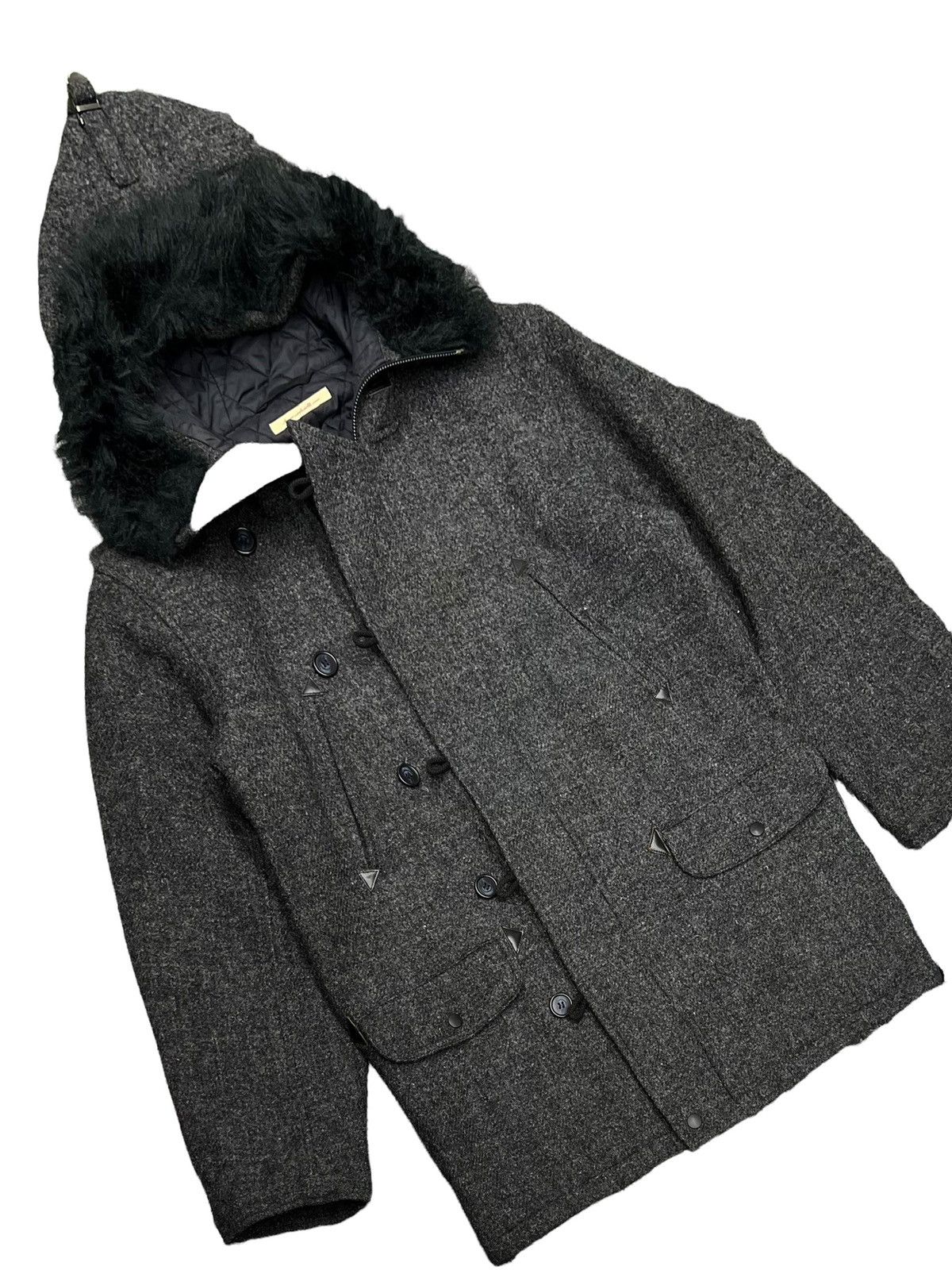 Beams Plus × Harris Tweed VINTAGE BEAMS X HARRIS TWEED JACKET WOOL FUR HOODIE COAT Size US M / EU 48-50 / 2 - 9 Thumbnail