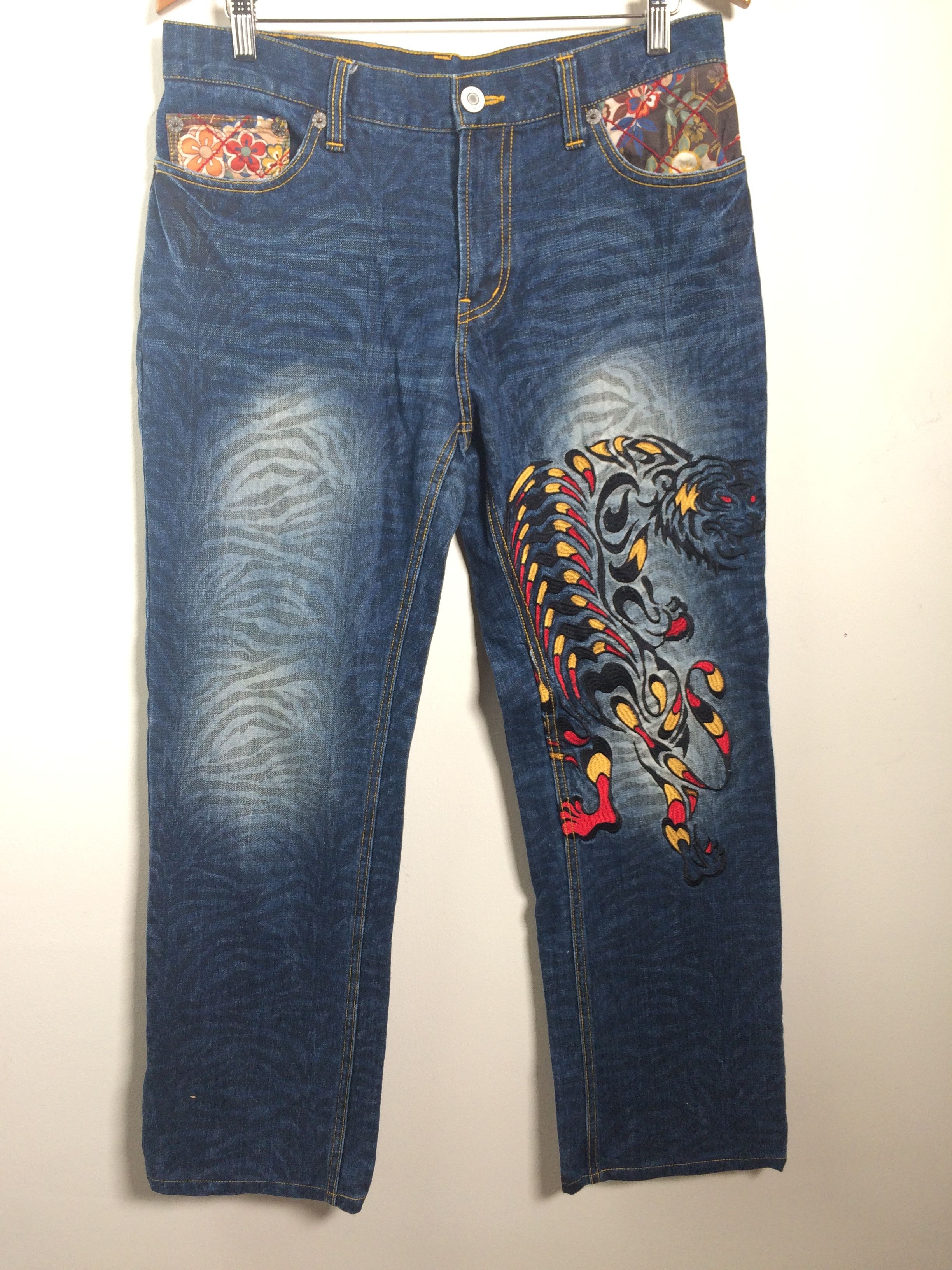 Karakuri Tamashii Karakuri Style Naminorita Tsujin Embroidered Tattoo Jeans Size US 34 / EU 50 - 3 Thumbnail