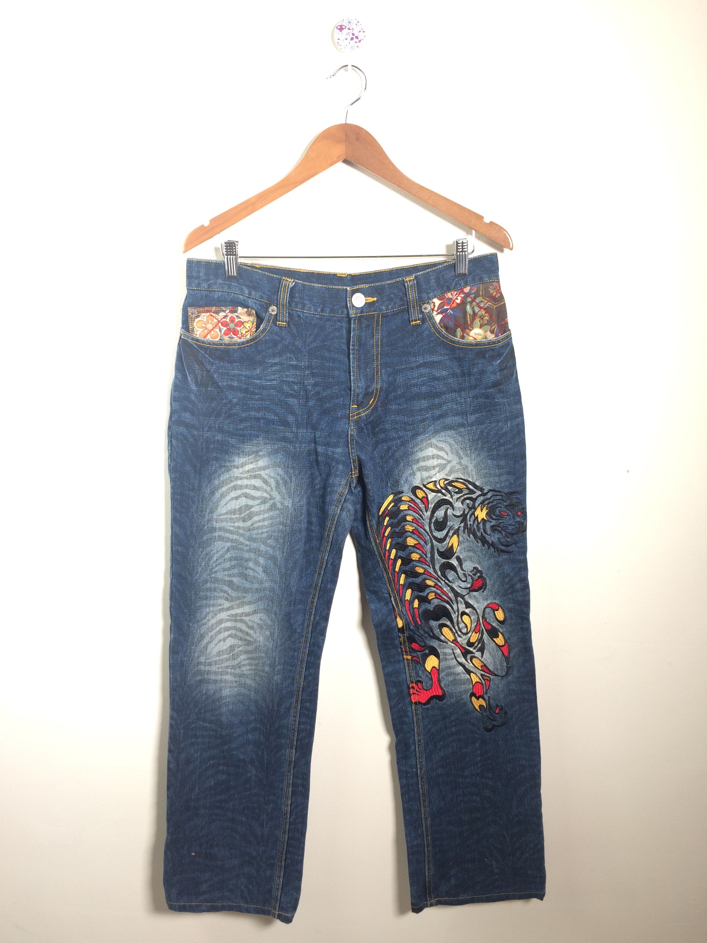 Karakuri Tamashii Karakuri Style Naminorita Tsujin Embroidered Tattoo Jeans Size US 34 / EU 50 - 2 Thumbnail