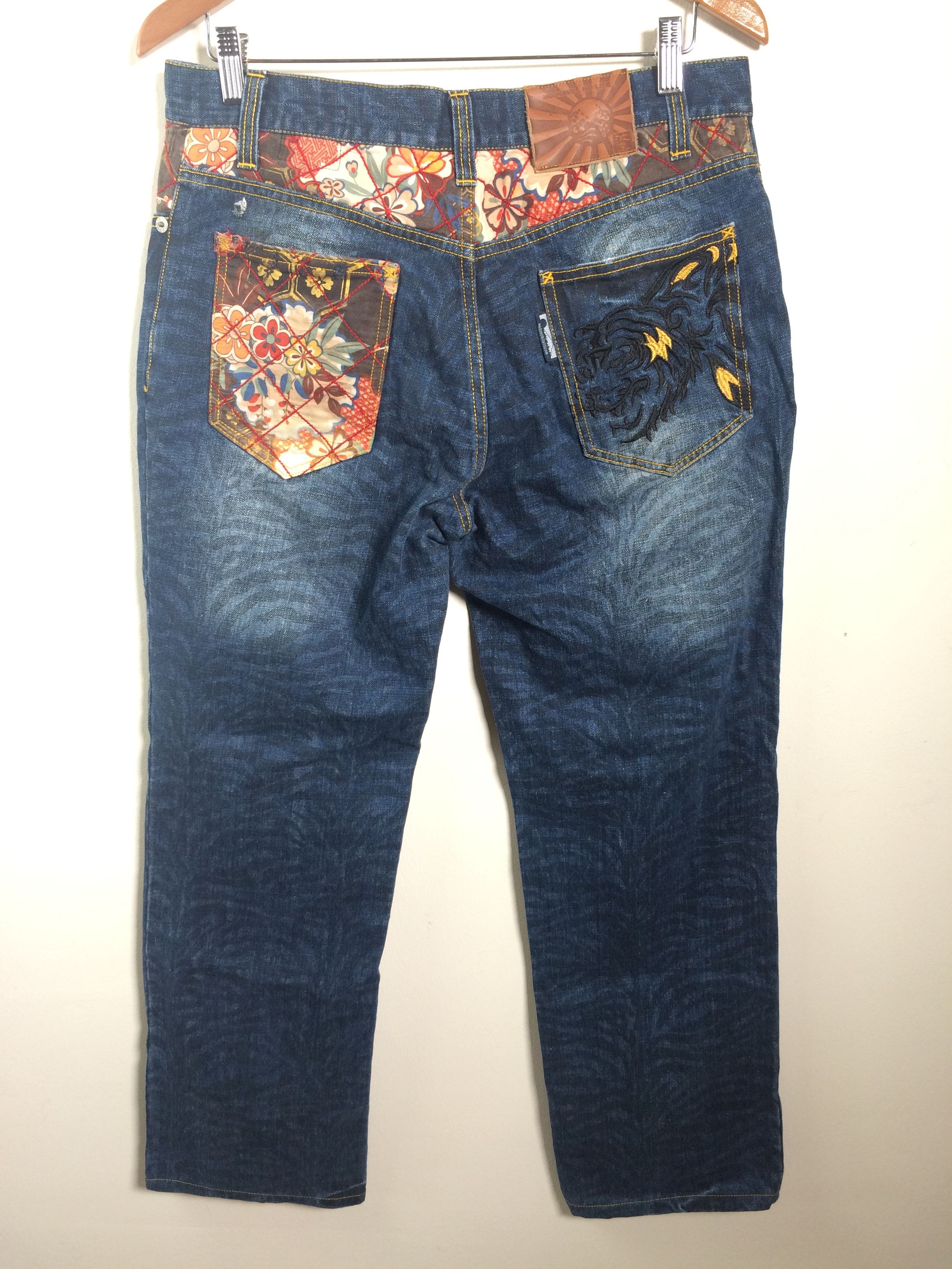 Karakuri Tamashii Karakuri Style Naminorita Tsujin Embroidered Tattoo Jeans Size US 34 / EU 50 - 11 Thumbnail