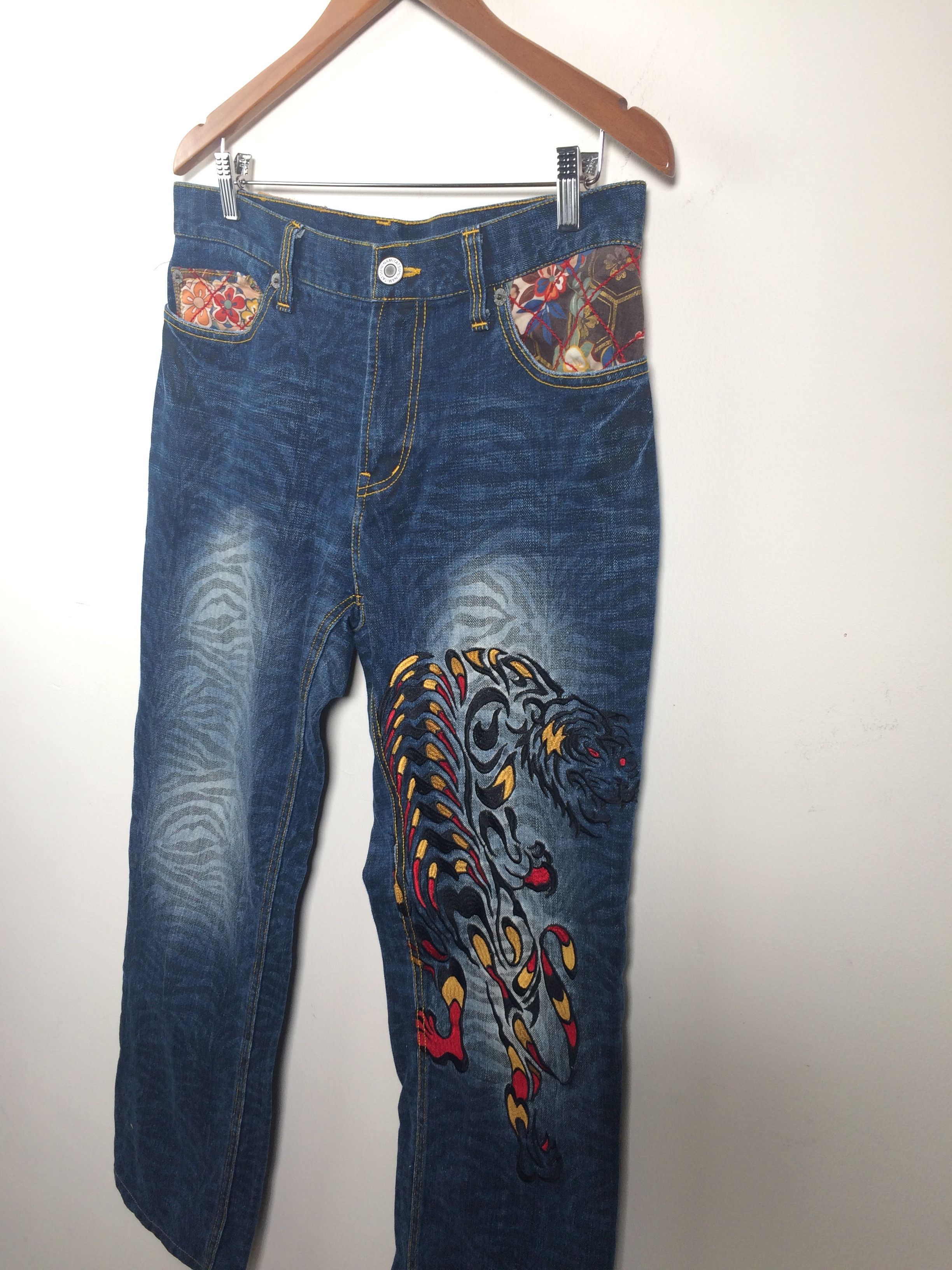 Karakuri Tamashii Karakuri Style Naminorita Tsujin Embroidered Tattoo Jeans Size US 34 / EU 50 - 8 Thumbnail