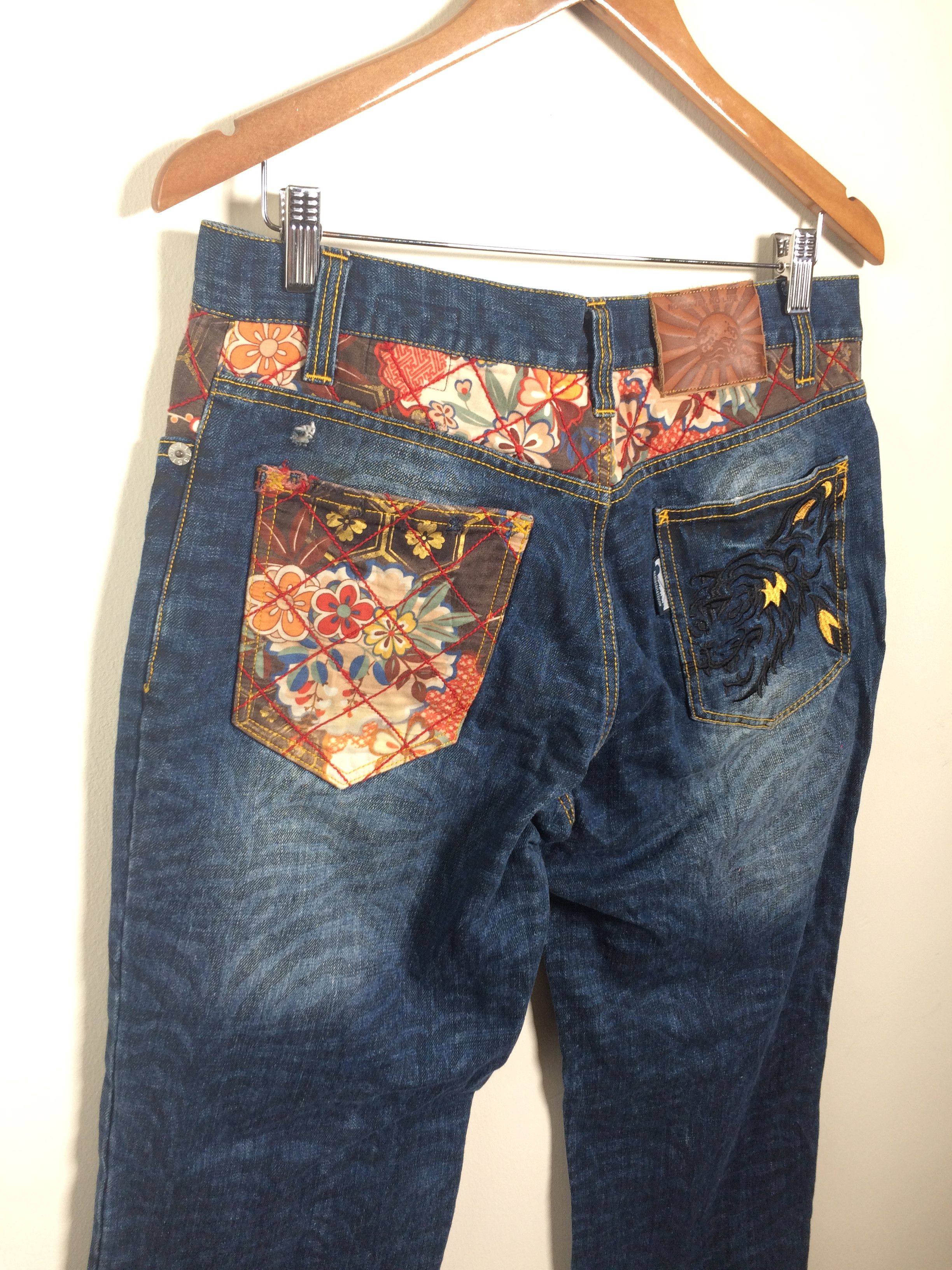 Karakuri Tamashii Karakuri Style Naminorita Tsujin Embroidered Tattoo Jeans Size US 34 / EU 50 - 15 Thumbnail