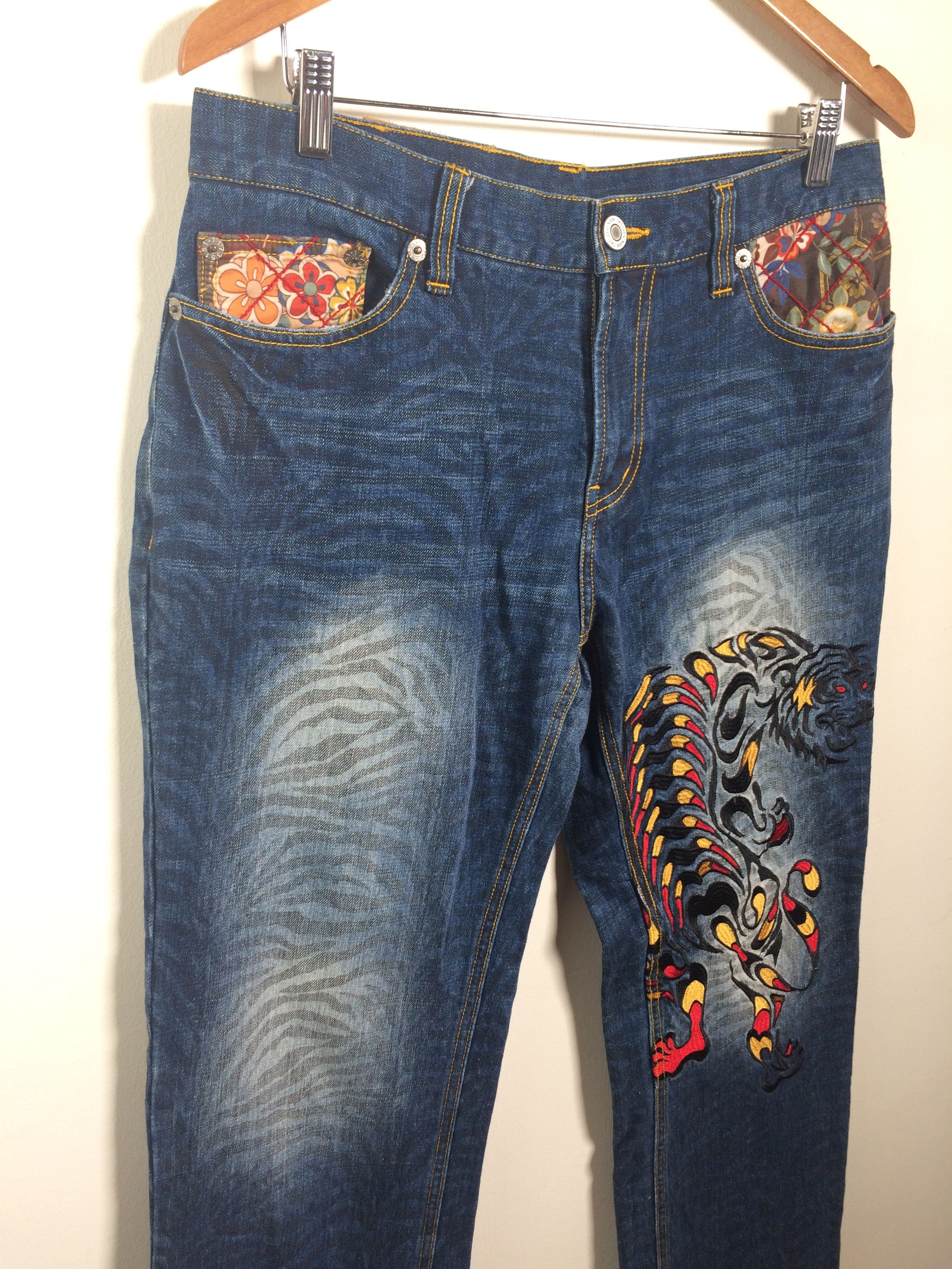 Karakuri Tamashii Karakuri Style Naminorita Tsujin Embroidered Tattoo Jeans Size US 34 / EU 50 - 5 Thumbnail