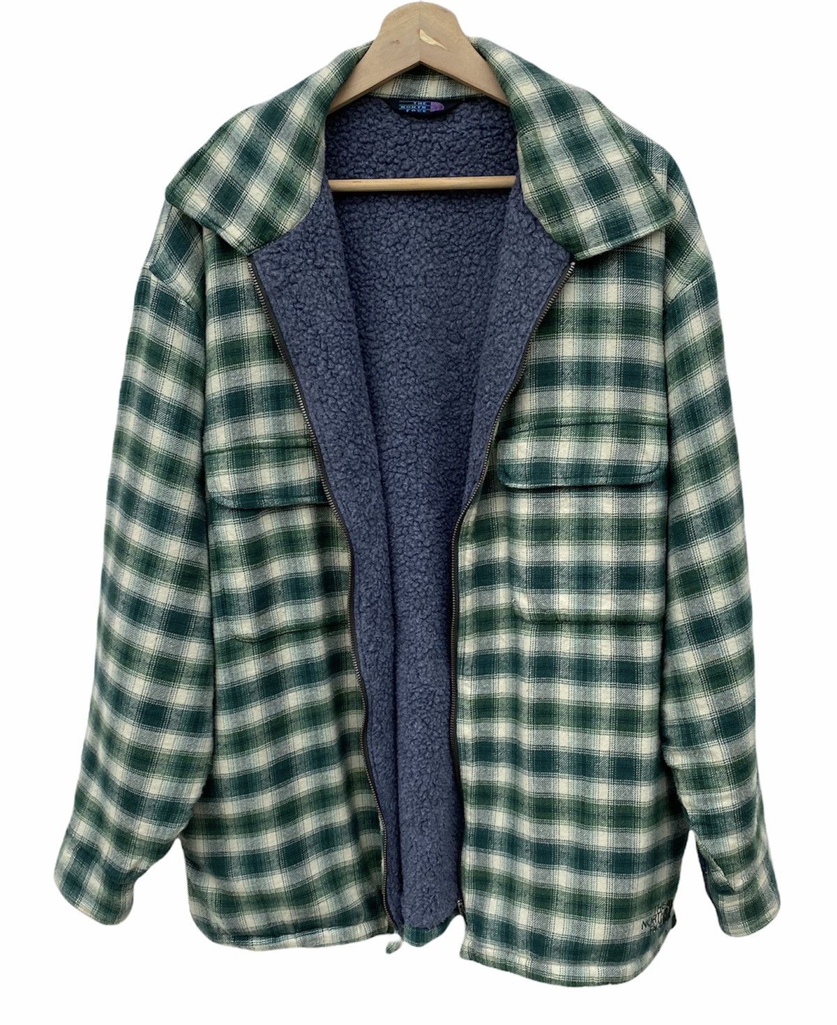 The North Face 🔥THE NORTH FACE GREEN PLAID FLANNEL ZIPPER SHERPA JACKET Size US XL / EU 56 / 4 - 4 Thumbnail