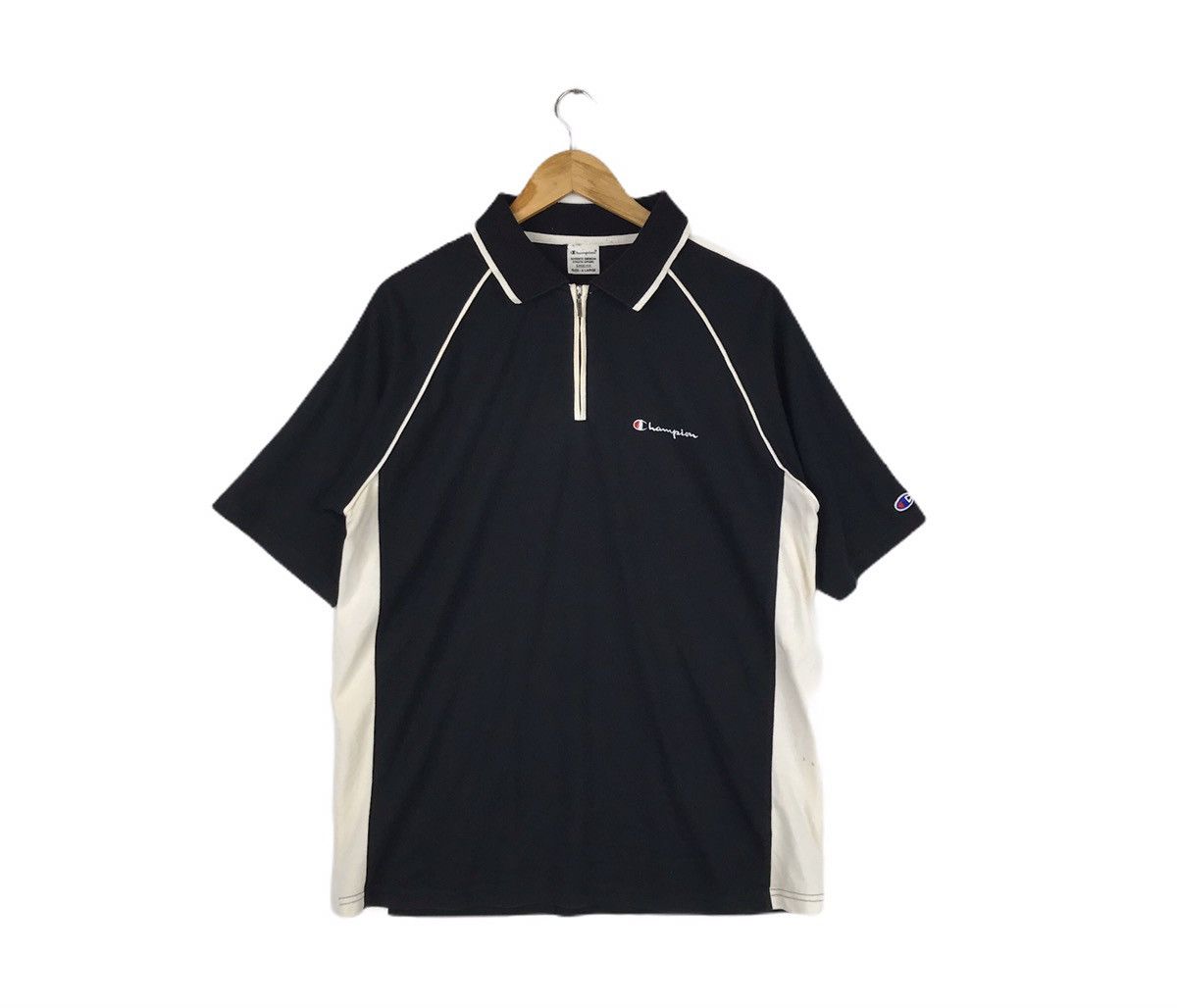Vintage Champion Script Minimalist HalfZipper Polos T-shirt