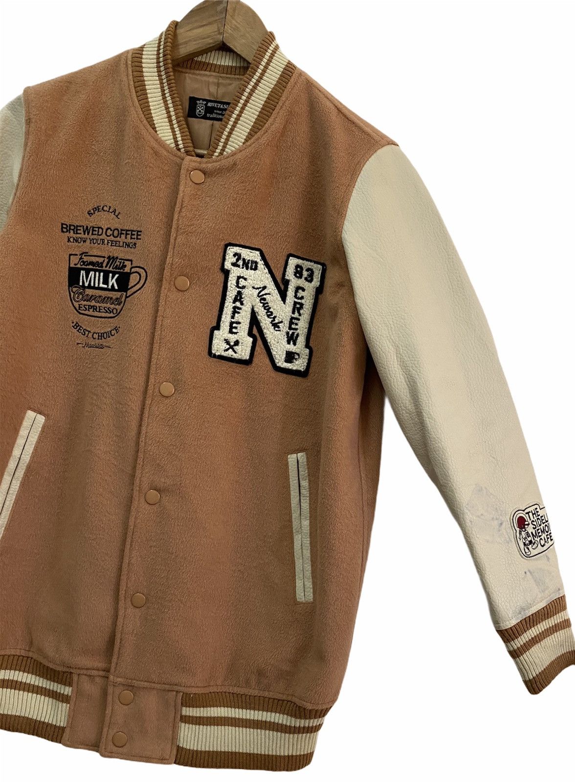 Japanese Brand × Vintage 🔥VINTAGE CAFE RACER BREWED COFFEE PATCHWORK VARSITY JACKET Size US S / EU 44-46 / 1 - 5 Thumbnail