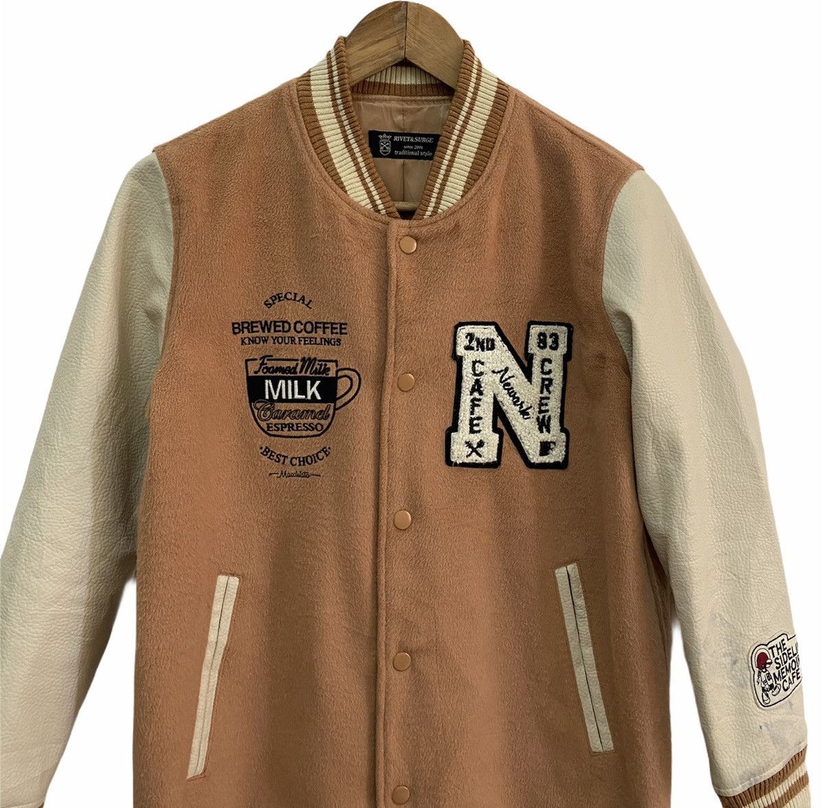 Japanese Brand × Vintage 🔥VINTAGE CAFE RACER BREWED COFFEE PATCHWORK VARSITY JACKET Size US S / EU 44-46 / 1 - 3 Thumbnail
