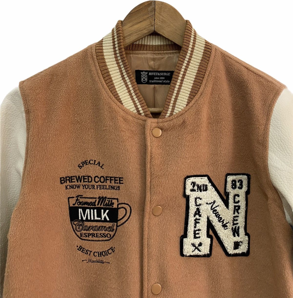 Japanese Brand × Vintage 🔥VINTAGE CAFE RACER BREWED COFFEE PATCHWORK VARSITY JACKET Size US S / EU 44-46 / 1 - 2 Thumbnail