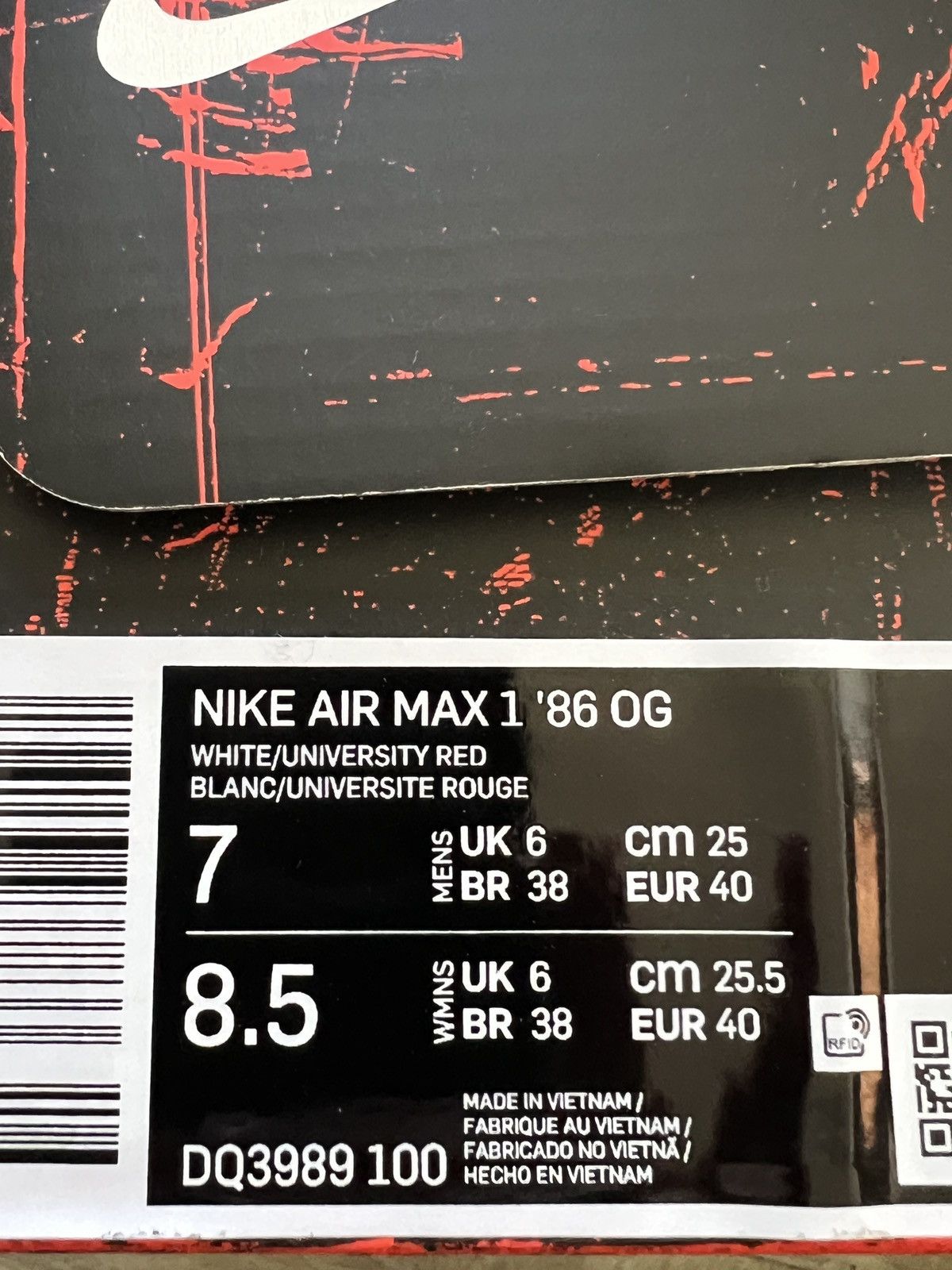 Nike NEW Nike Air Max 1 '86 OG White University Red size 7 Size US 7 / EU 40 - 2 Thumbnail