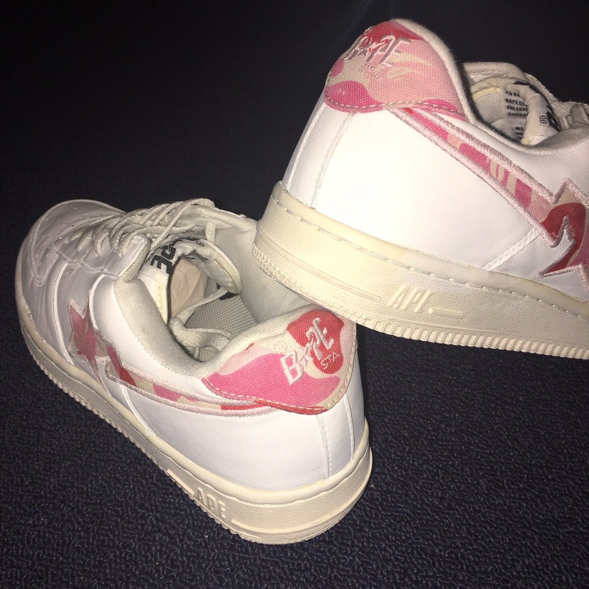Bape RARE OG A BATHING APE BAPESTA PINK CAMO CANVAS LEATHER SHOES Size US 8.5 / EU 41-42 - 5 Thumbnail