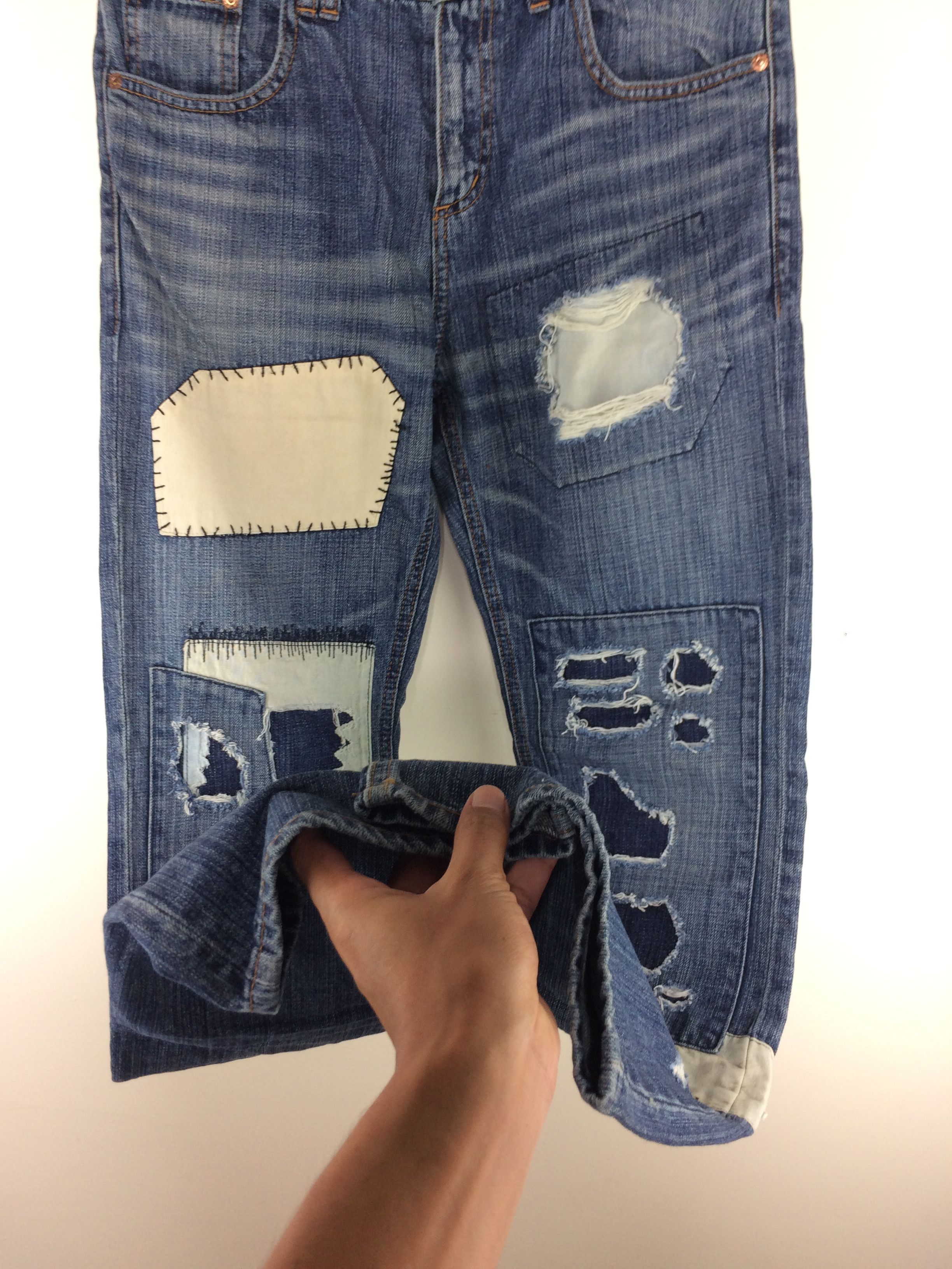 Japanese Brand Bonds and Peace Patchwork Distressed Ripped Denim Jeans Size US 32 / EU 48 - 4 Thumbnail