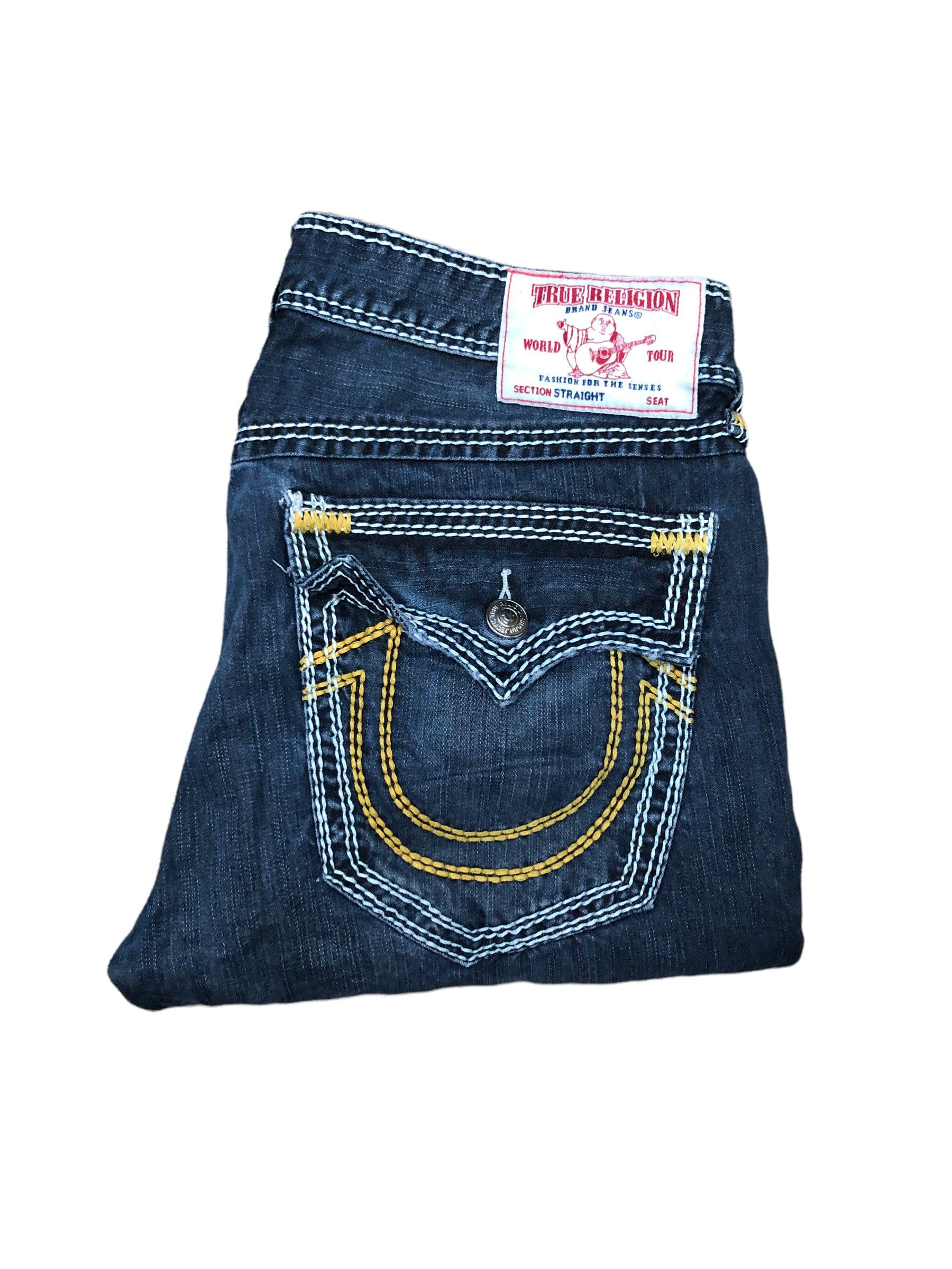 Vintage True Religion Jeans Size 34 STRAIGHT Yellow Stitch