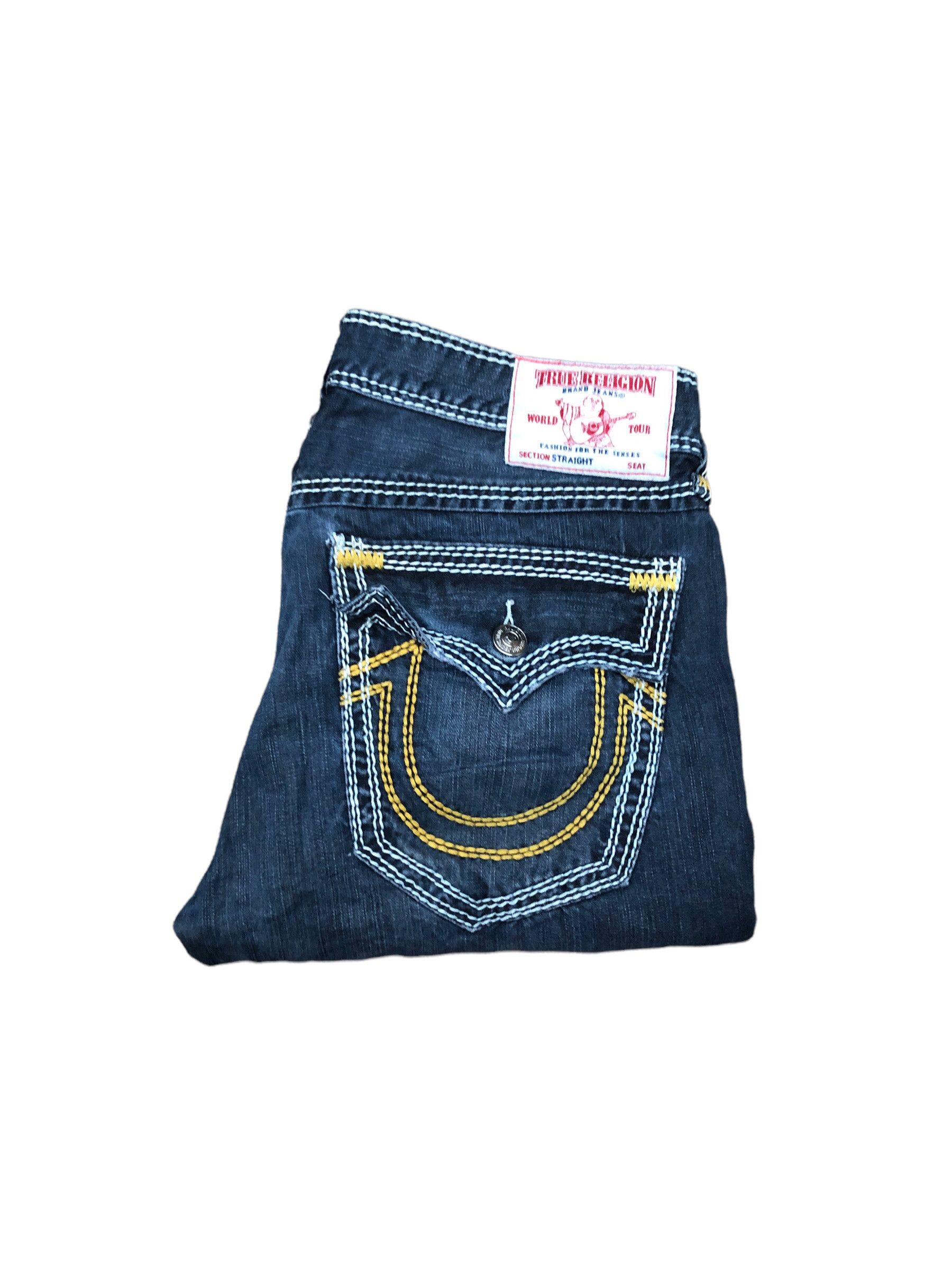 Vintage True Religion Jeans Size 34 STRAIGHT Yellow Stitch