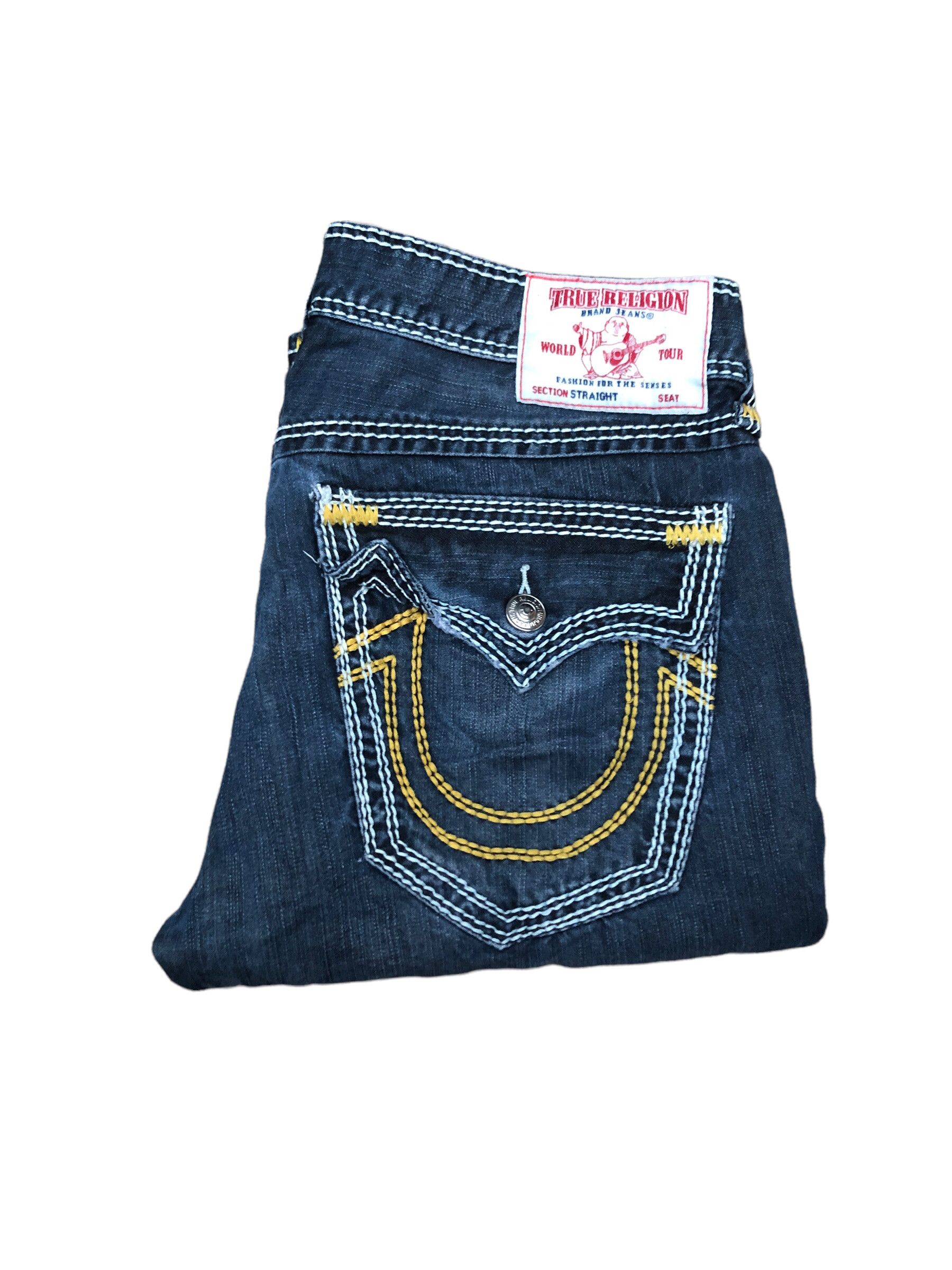 Vintage True Religion Jeans Size 34 STRAIGHT Yellow Stitch