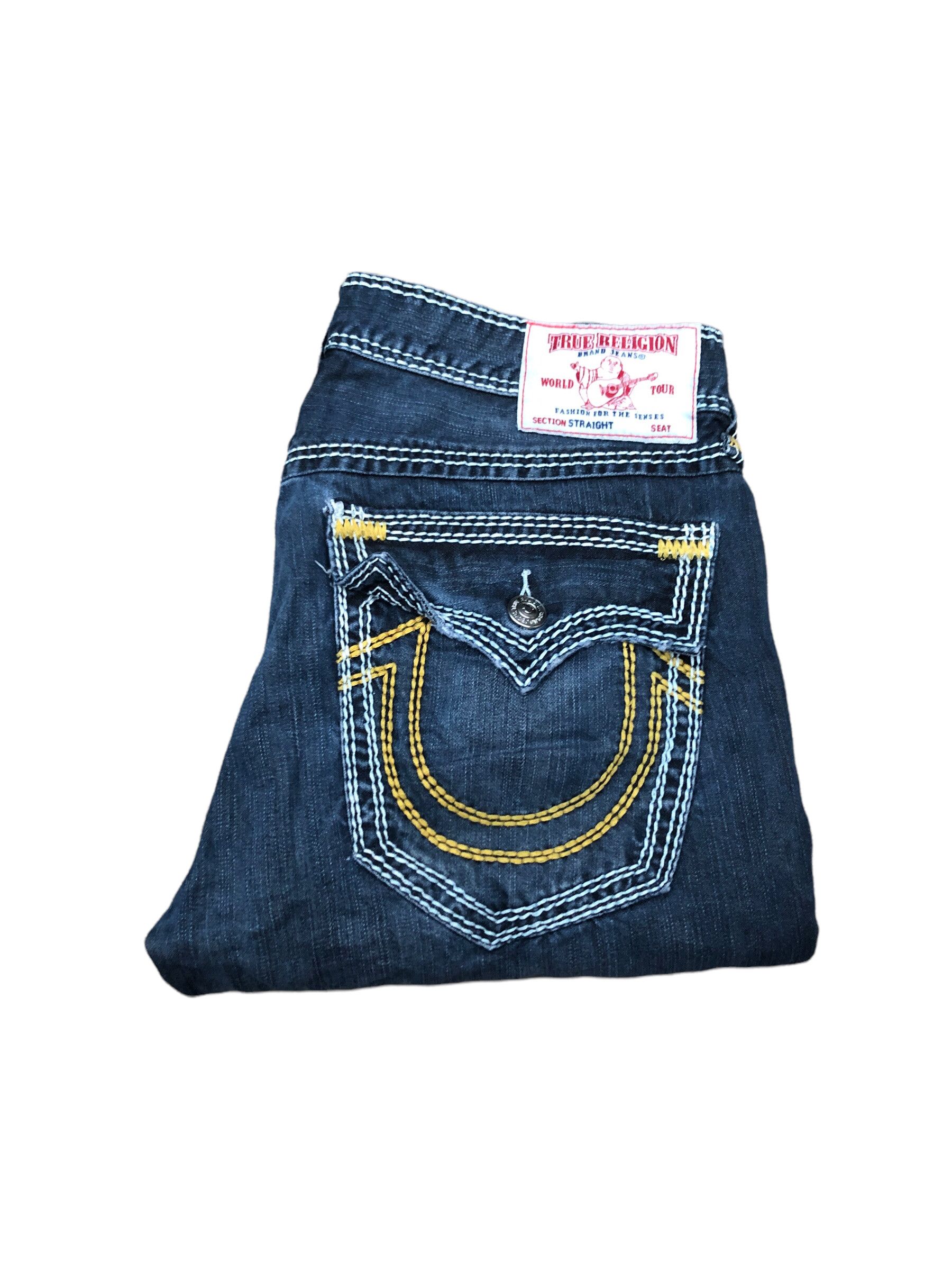 Vintage True Religion Jeans Size 34 STRAIGHT Yellow Stitch