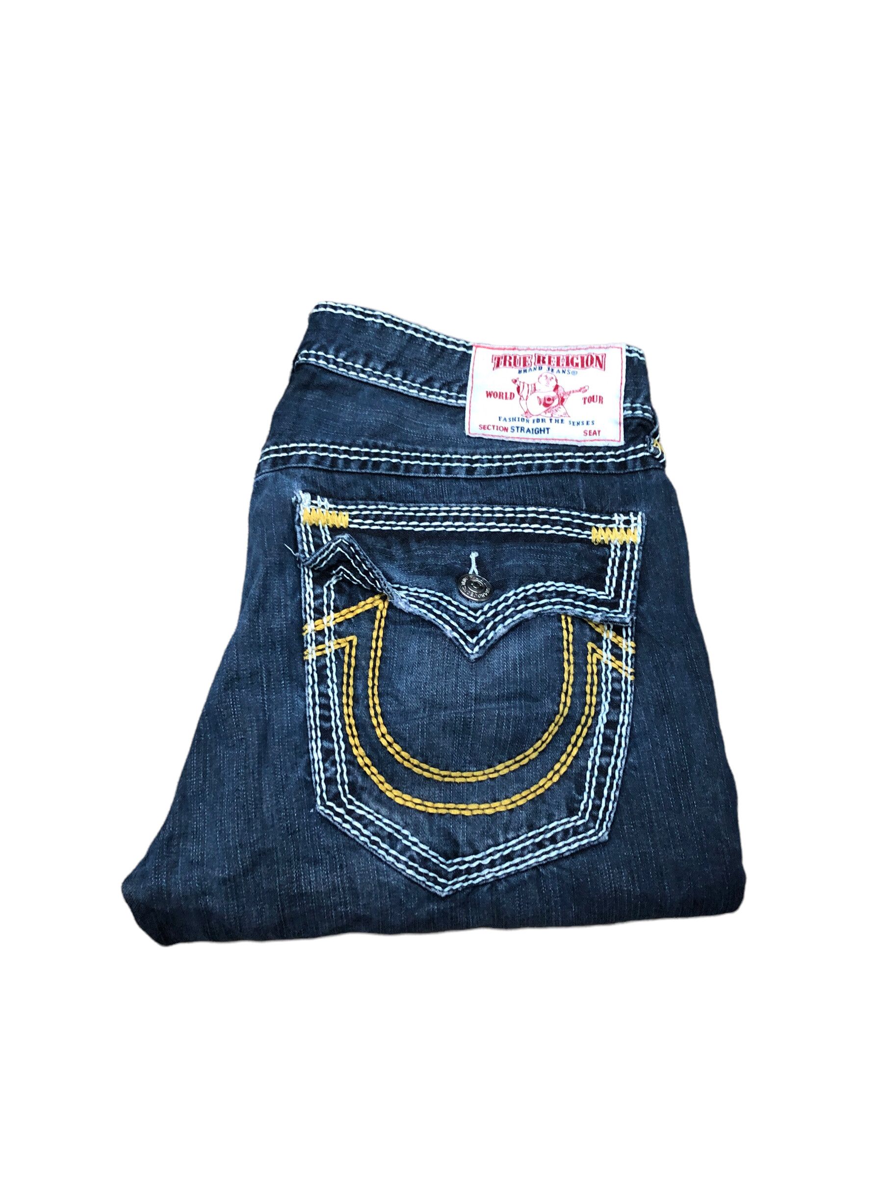 Vintage True Religion Jeans Size 34 STRAIGHT Yellow Stitch