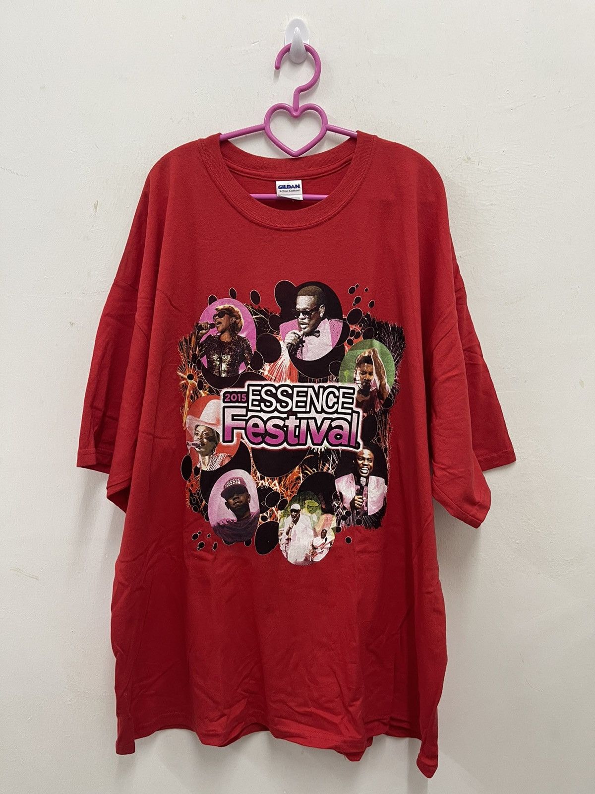 image of Band Tees x Rap Tees Essence Festival 2015 Lineup Shirt in Red, Men's (Size 2XL)
