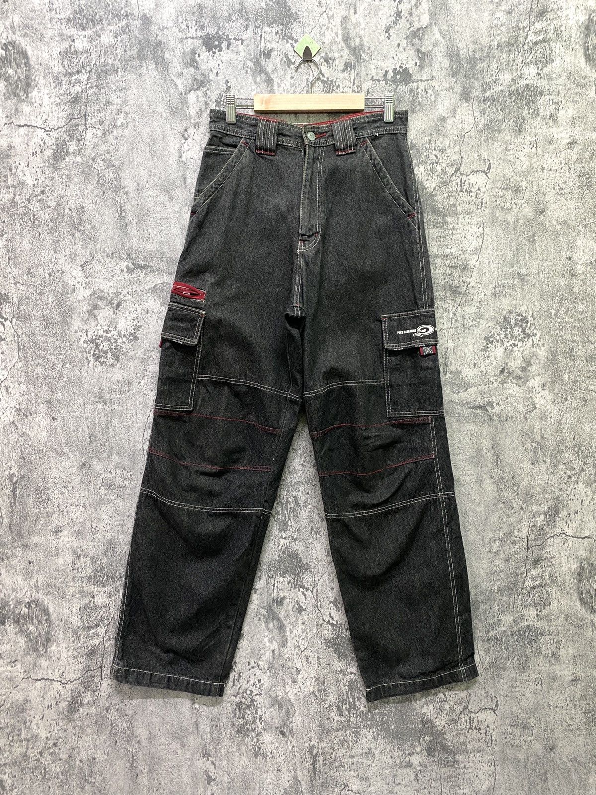 image of Surf Style Japanese Piko Hawaiian Brand Denim Baggy Cargo Pants in Black, Men's (Size 29)