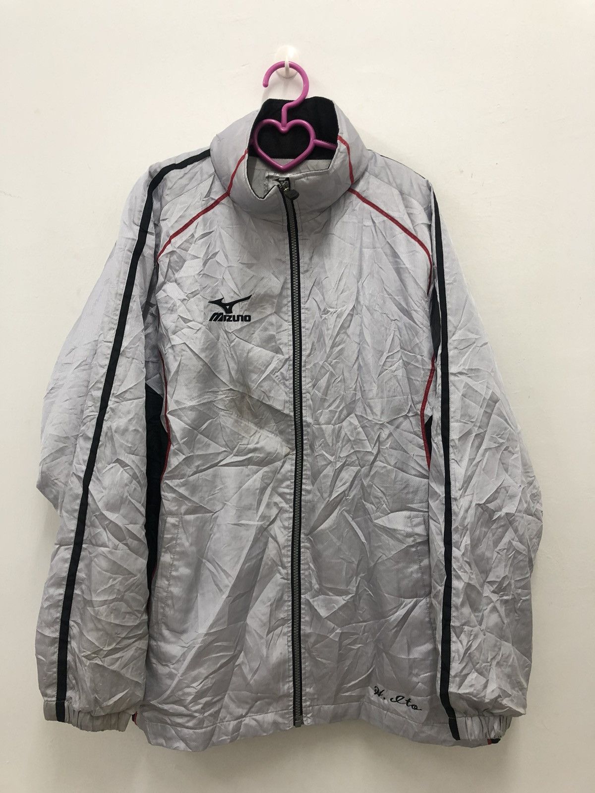 image of Mizuno Jaspo Hooded Sweater Windbreaker Jacket in Silver, Men's (Size Medium)